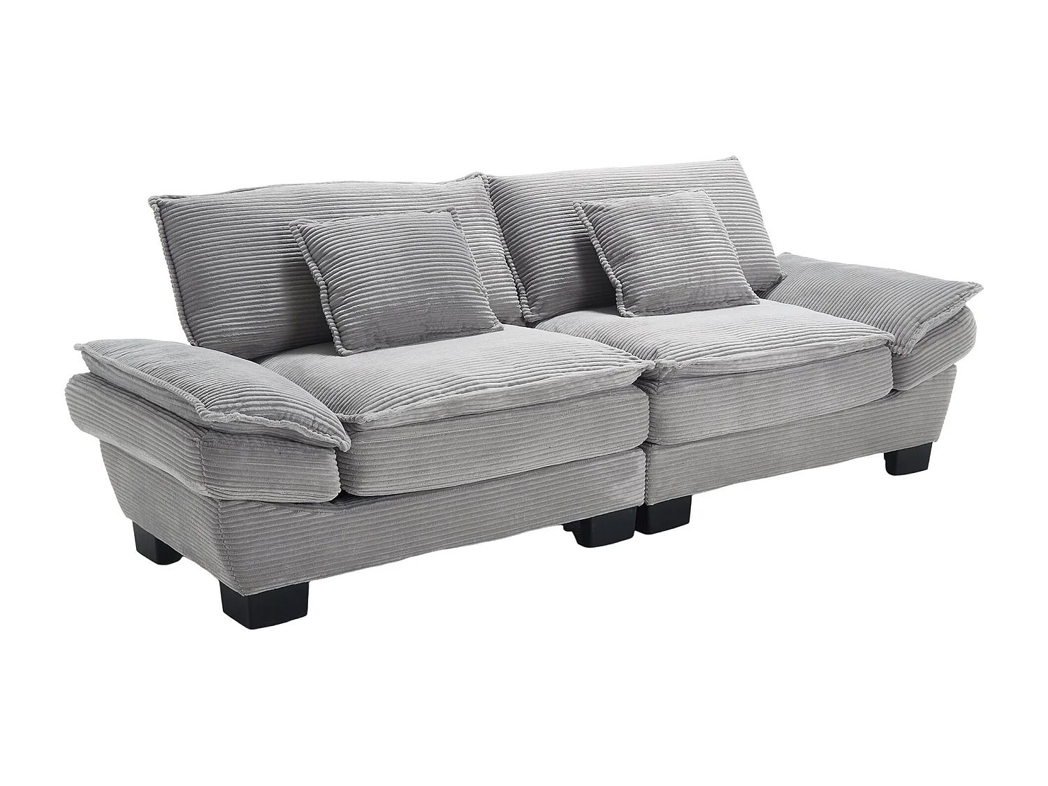 Canapé 224x81x81cm structure bois pieds plastique style contemporain velours gris clair