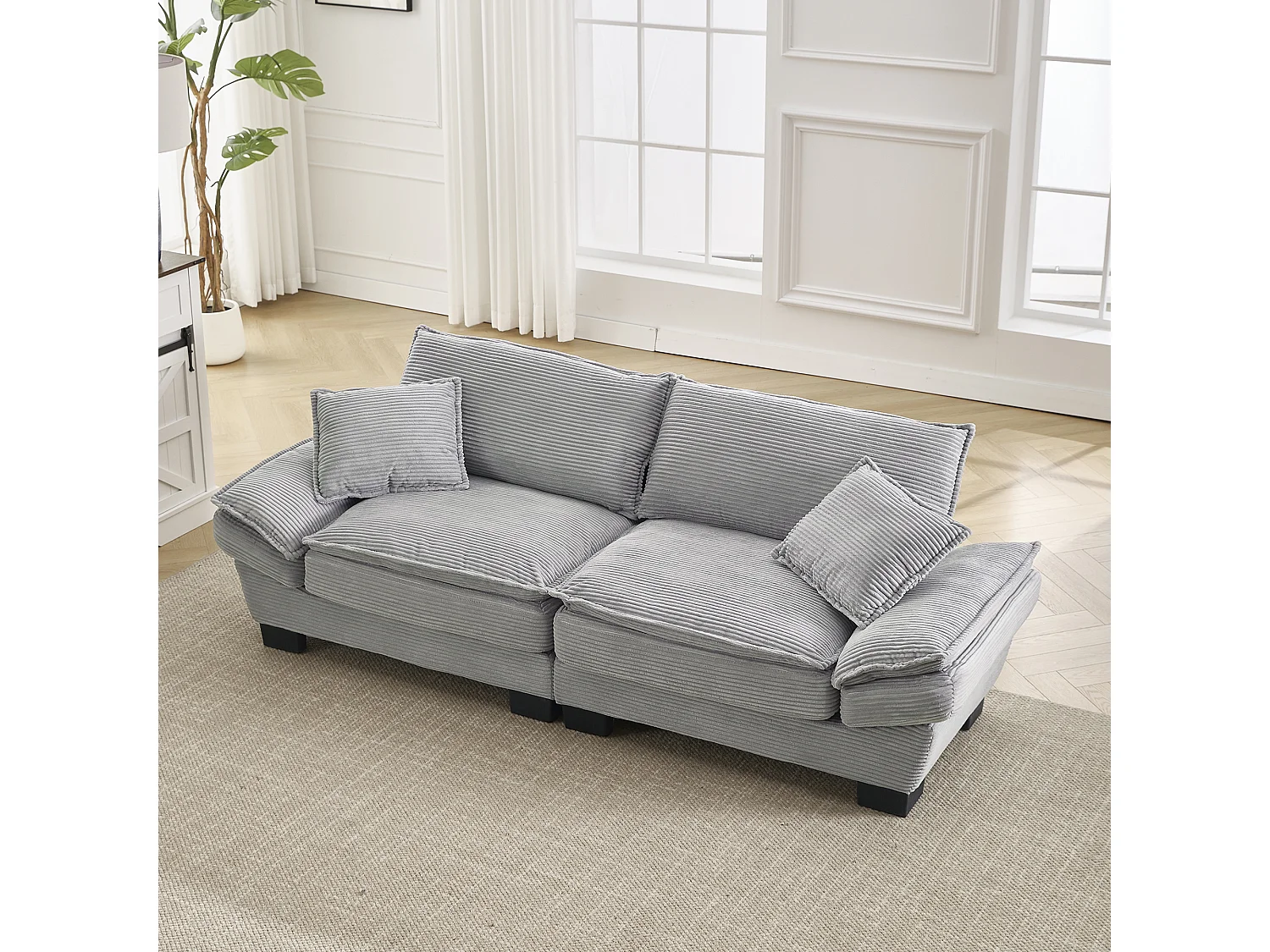 Canapé 2 places 224x81x81 cm, assise ultraprofonde, avec coussins, velours gris clair