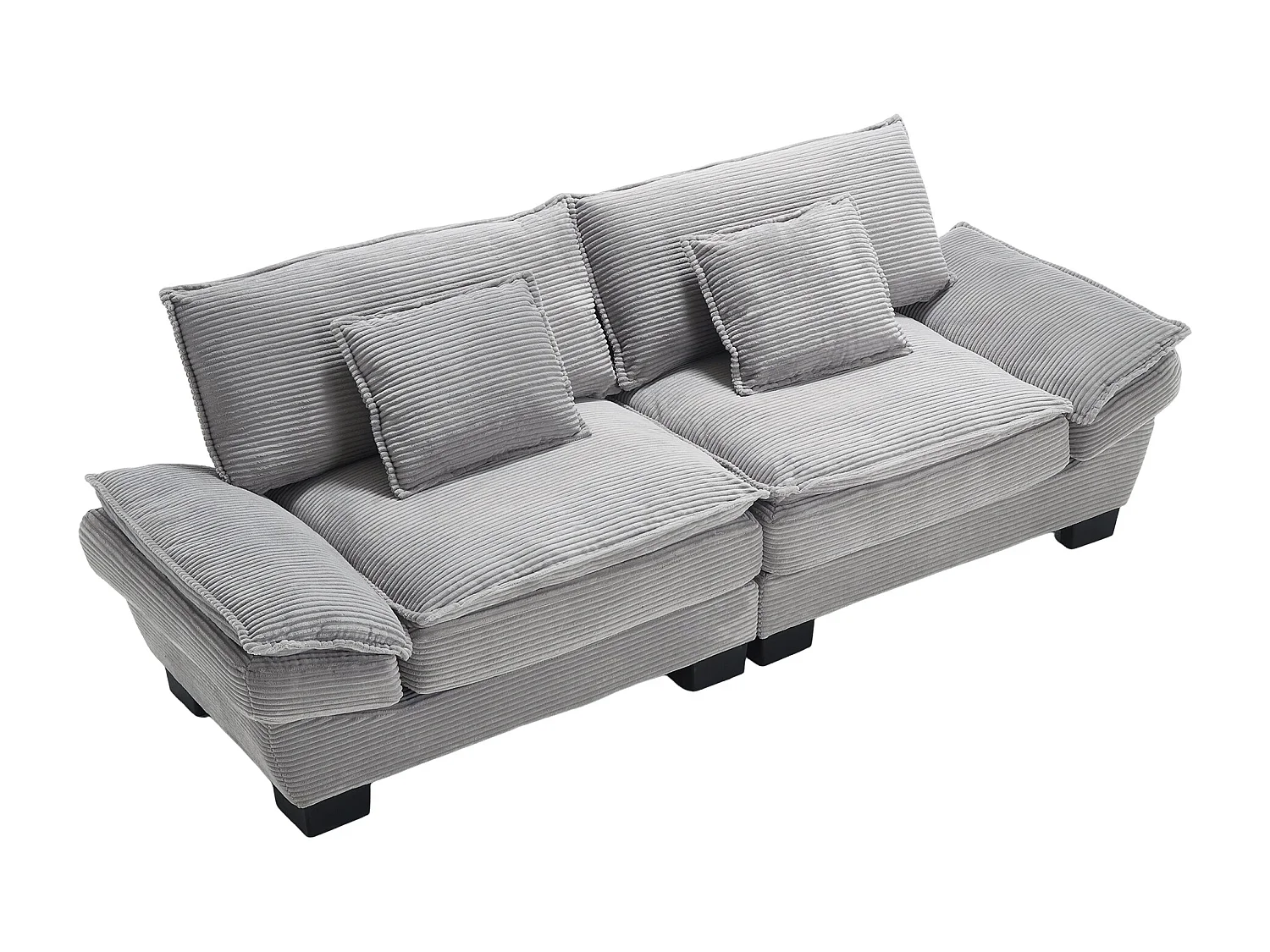 Canapé 2 places 224x81x81 cm, assise ultraprofonde, avec coussins, velours gris clair