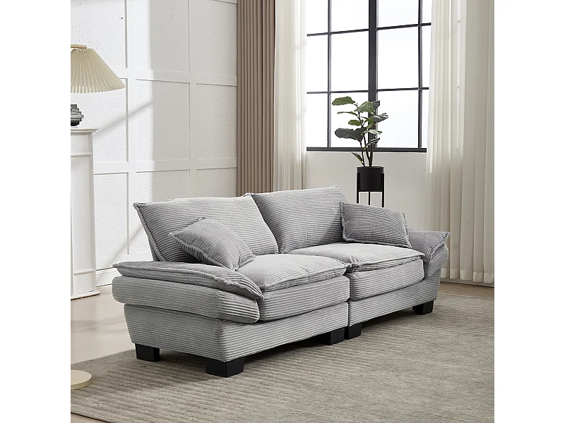 Canapé 224x81x81cm structure bois pieds plastique style contemporain velours gris clair