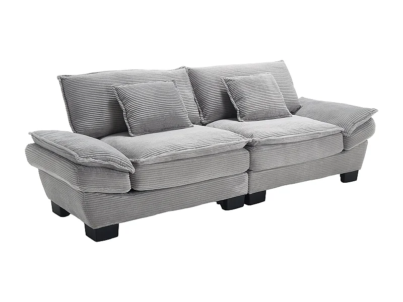 Bank 2 persoons 224x81x81cm modern ontwerp extra diepe zitting fluweel lichtgrijs