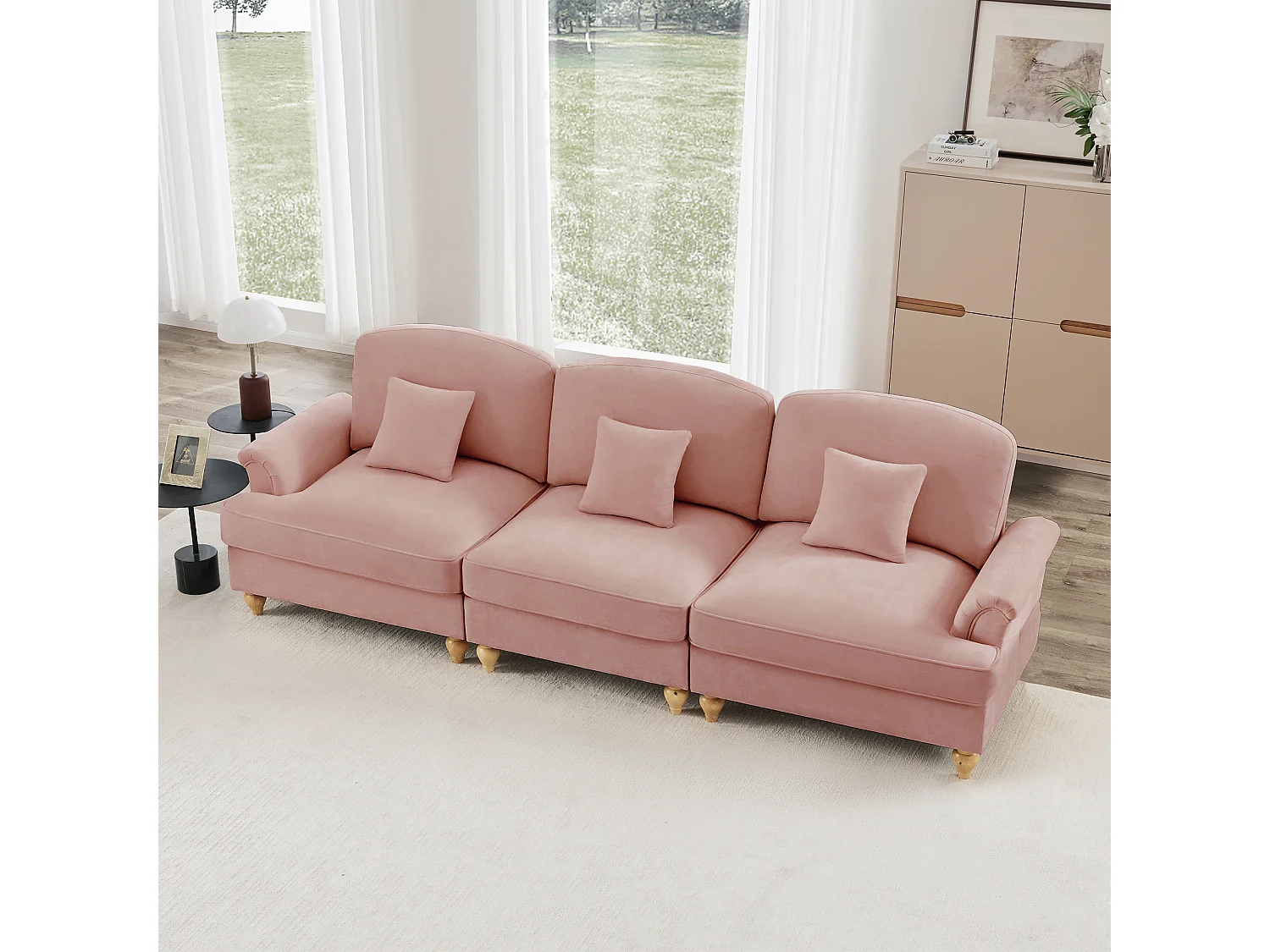 Canapé modulable modules indépendants convertible chaise longue chenille rose