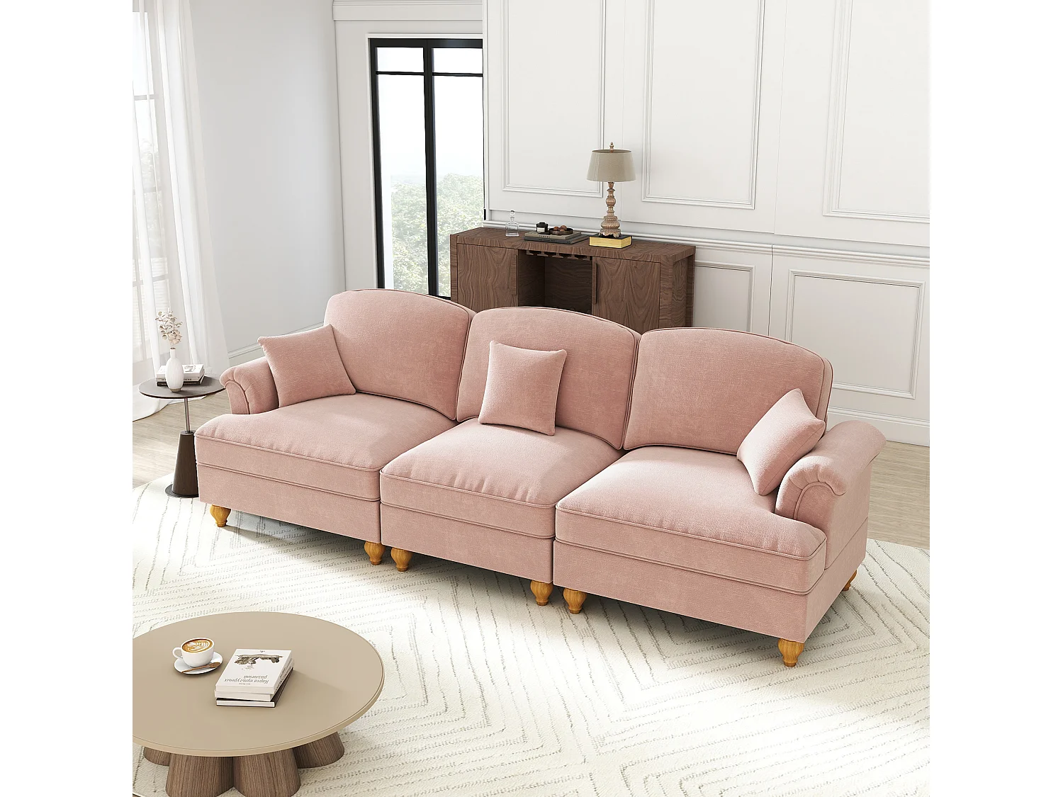 Canapé modulable, convertible, 2 styles avec jupe amovible, chenille rose
