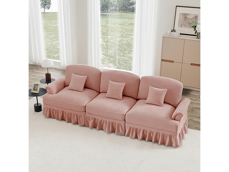 Canapé modulable modules indépendants convertible chaise longue chenille rose