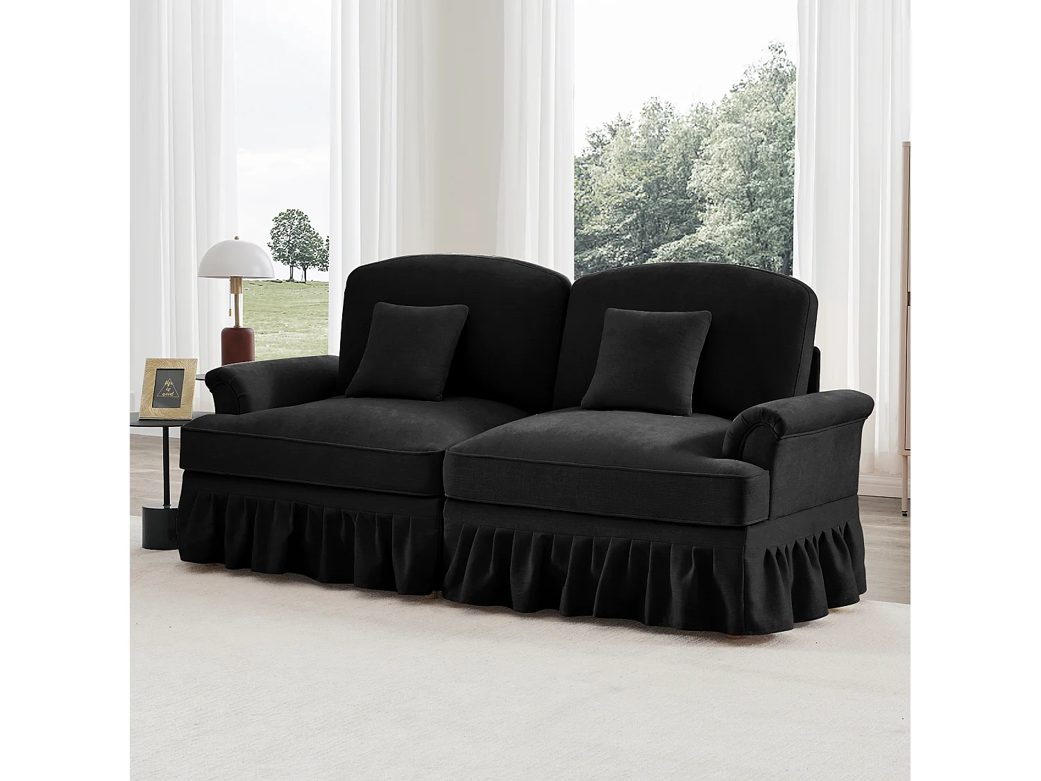 Canapé deux places modulables Convertible en sofa Pouf polyvalent Chenille Noir