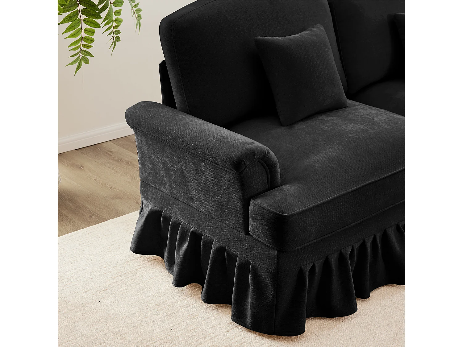Canapé deux places modulables Convertible en sofa Pouf polyvalent Chenille Noir