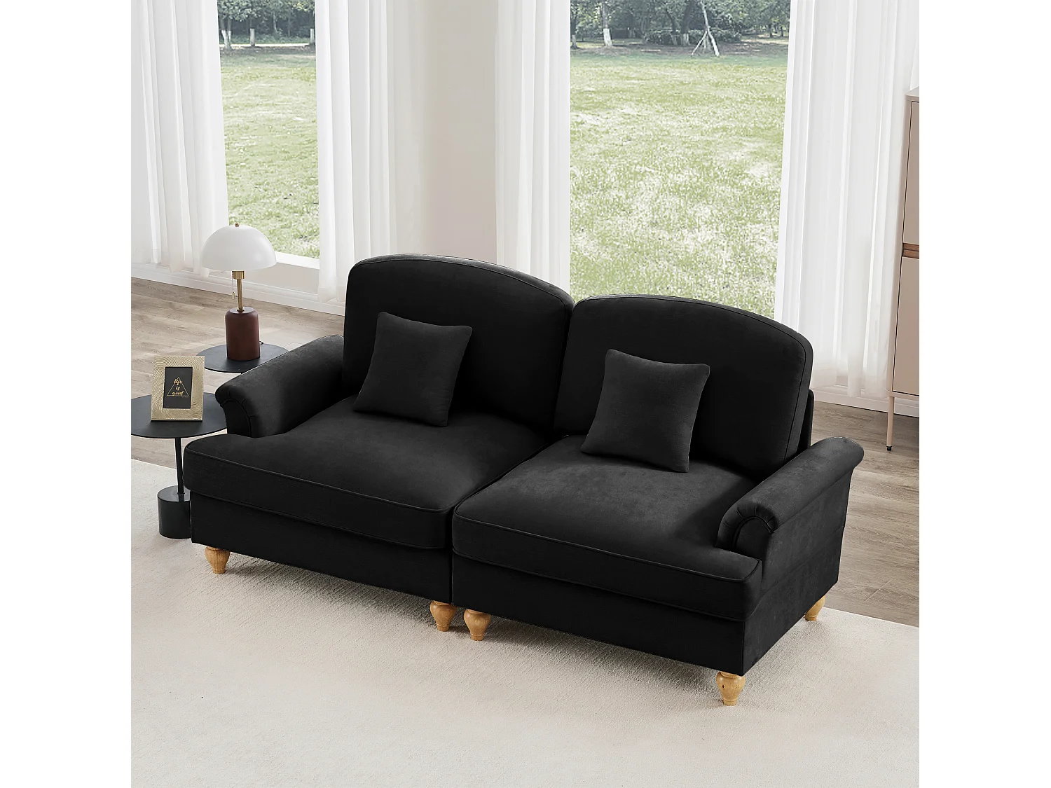 Canapé deux places modulables Convertible en sofa Pouf polyvalent Chenille Noir