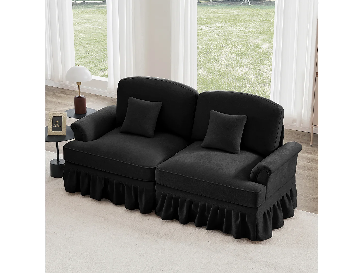 Canapé deux places modulables Convertible en sofa Pouf polyvalent Chenille Noir