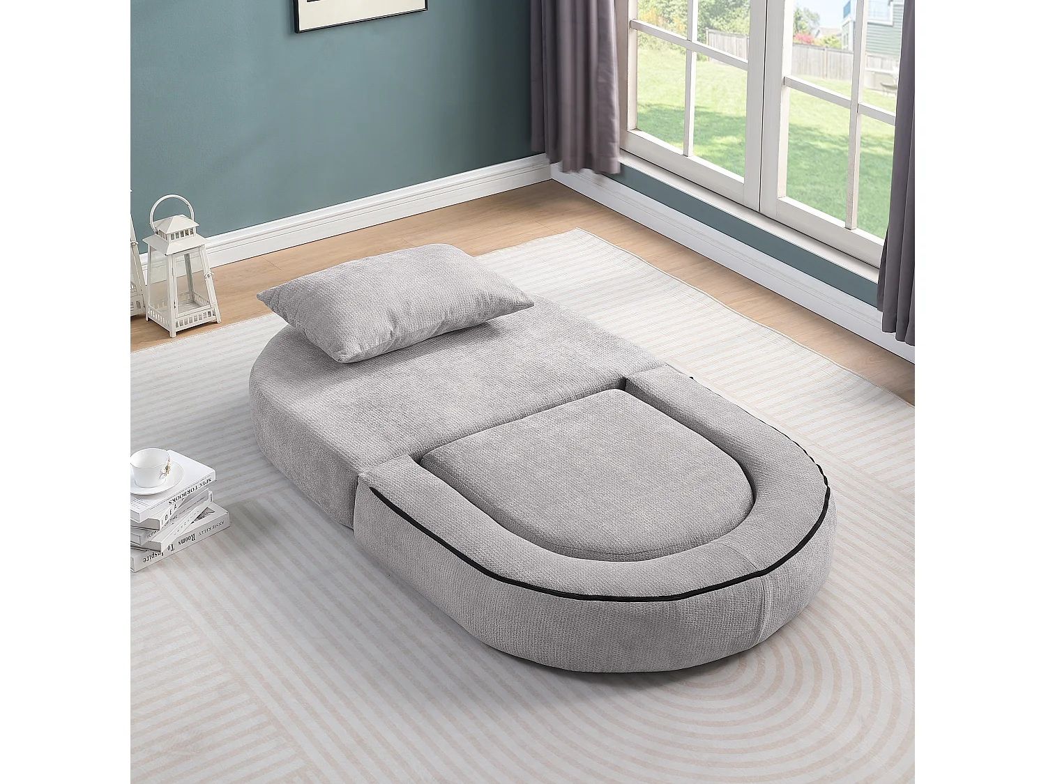 Canapé modulable assise large style contemporain facile à déplacer en chenille Gris clair pour salon