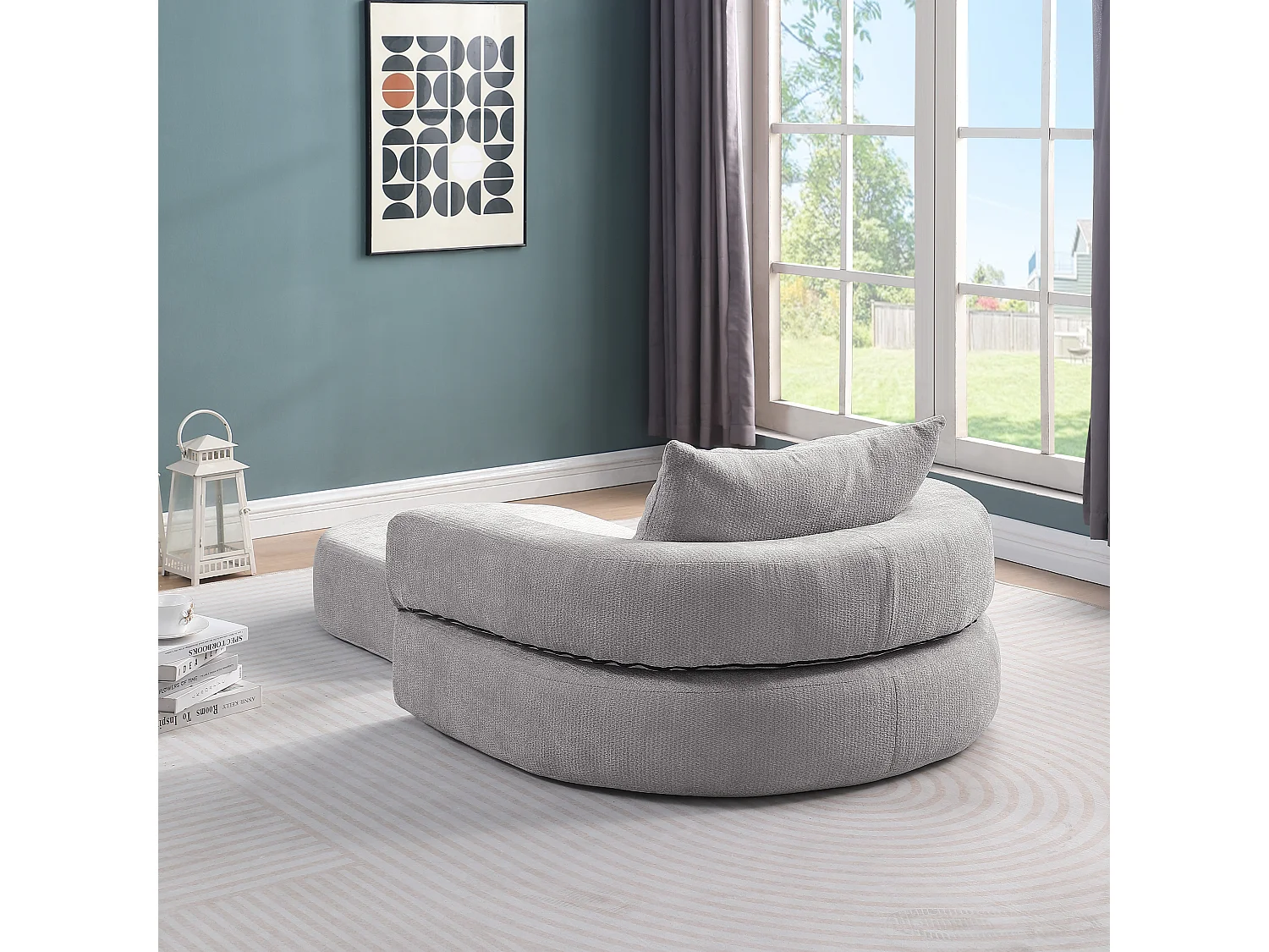 Canapé modulable assise large style contemporain facile à déplacer en chenille Gris clair pour salon