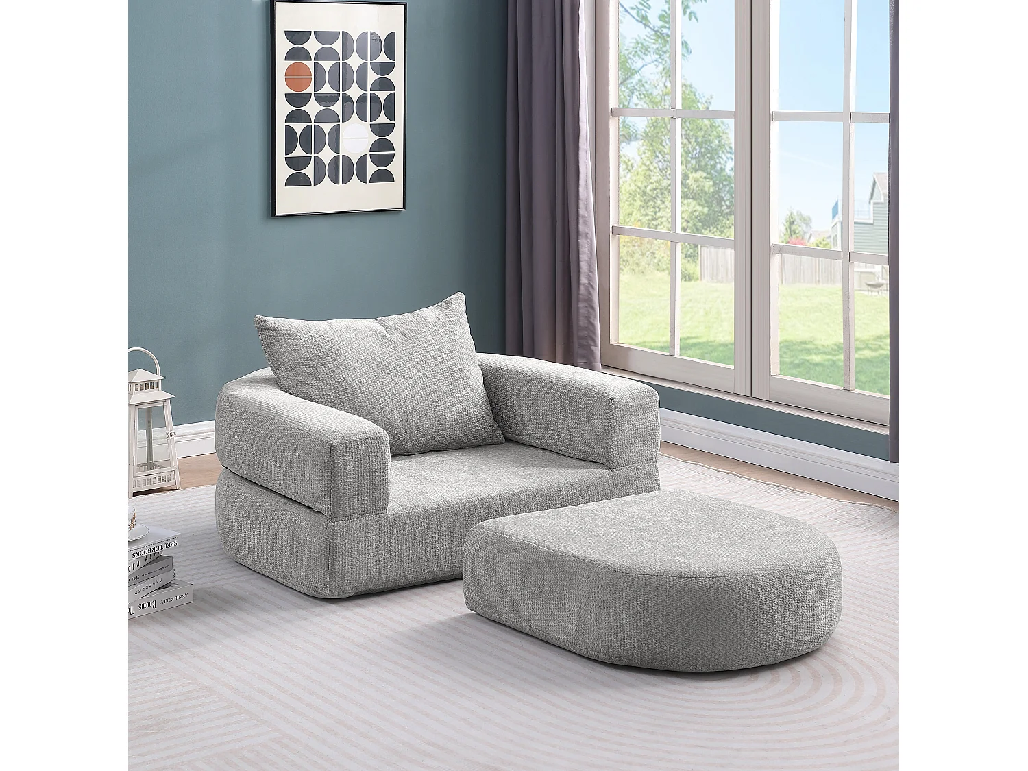 Canapé modulaire, assise réversible, chenille gris clair