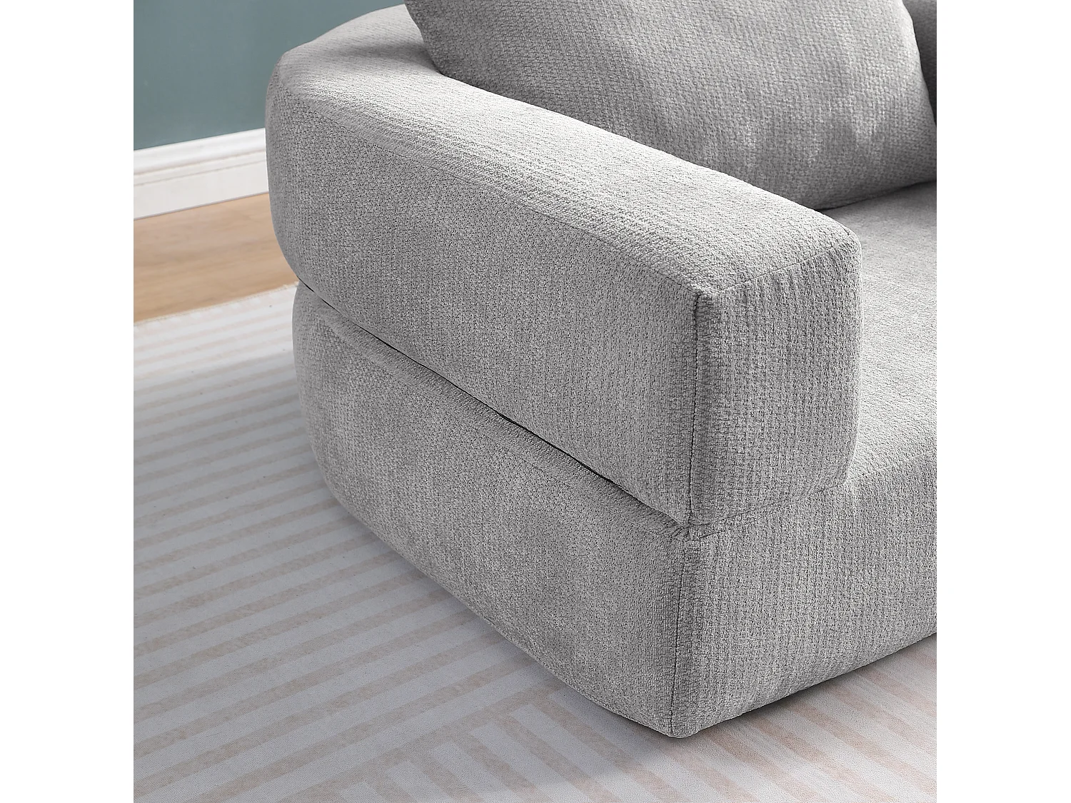 Canapé modulaire, assise réversible, chenille gris clair