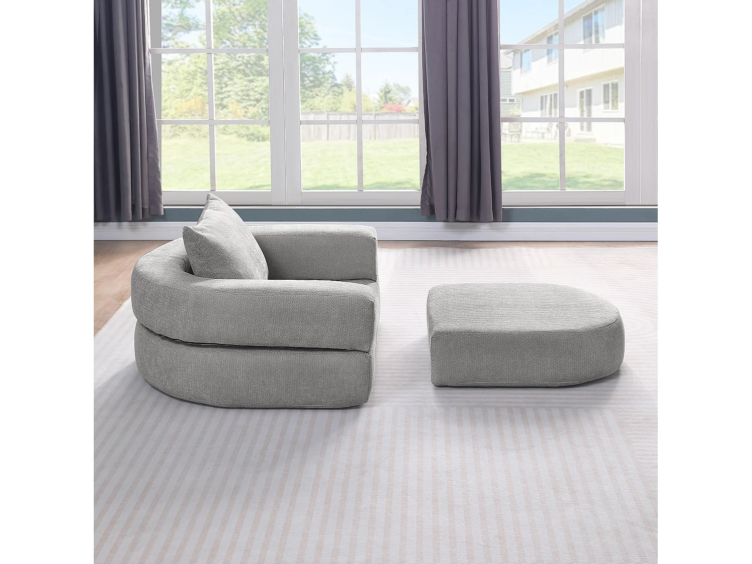Canapé modulaire, assise réversible, chenille gris clair