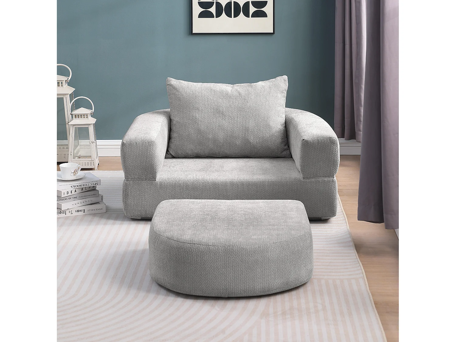 Canapé modulaire, assise réversible, chenille gris clair