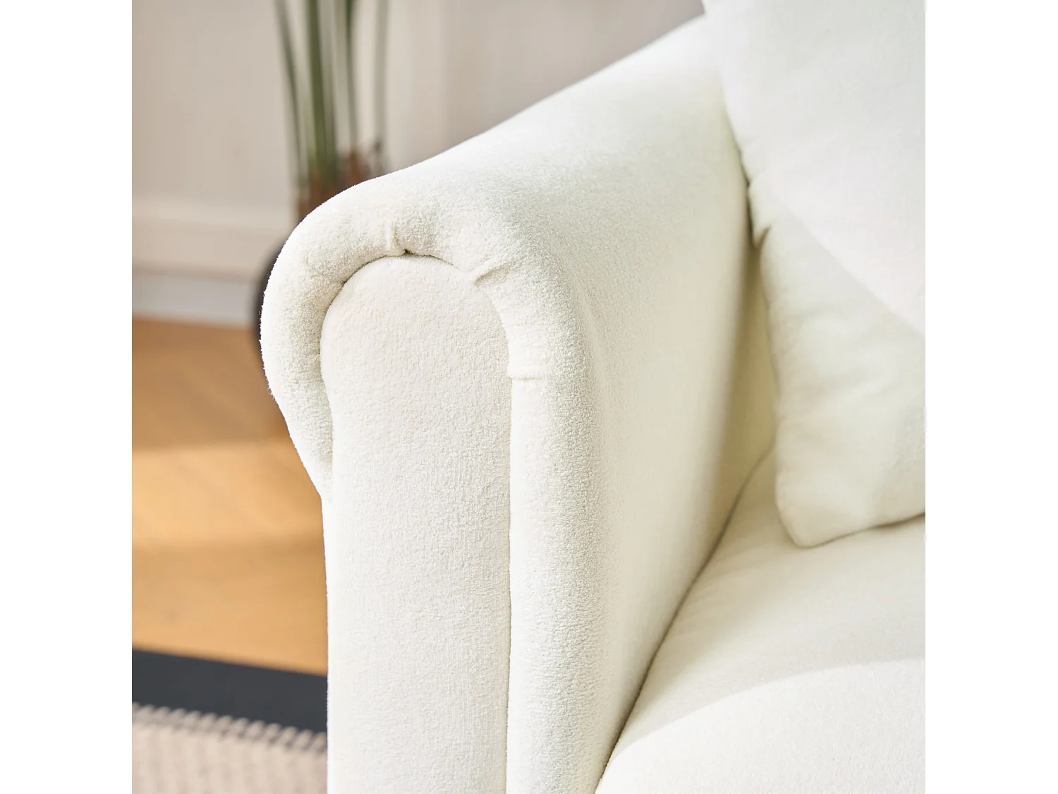 Canapé Confort Assise Epaisse Chaiselongue Amovible Chenille Salon Beige