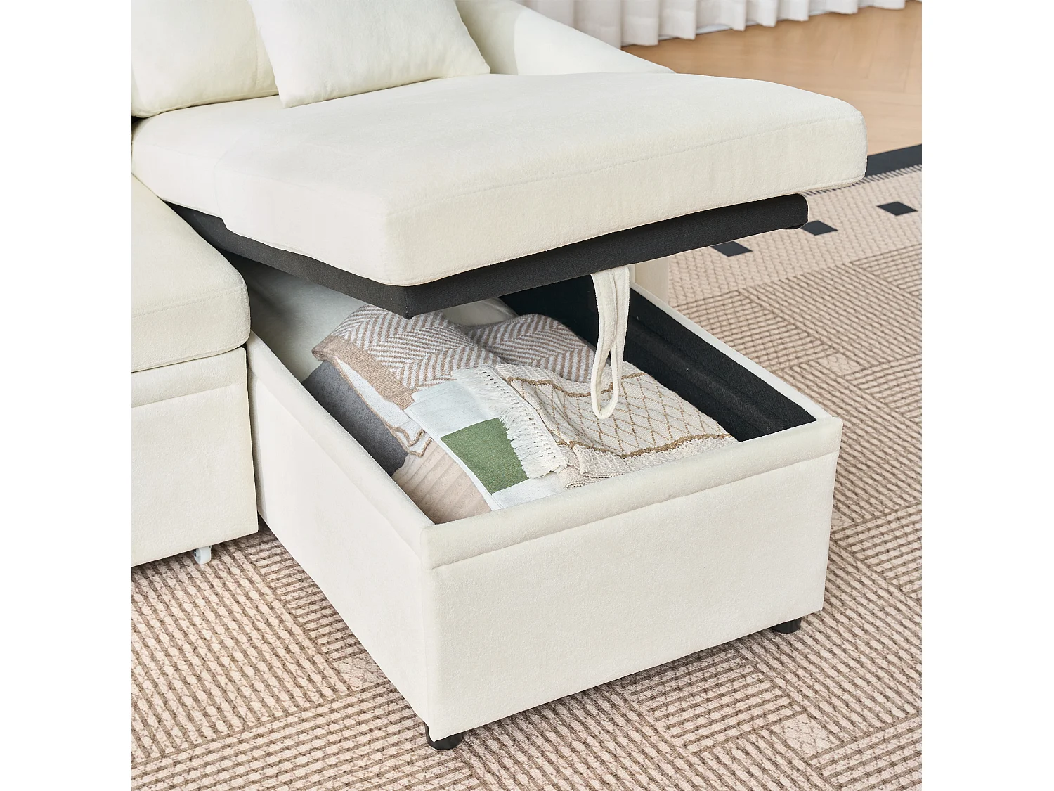 Canapé Confort Assise Epaisse Chaiselongue Amovible Chenille Salon Beige