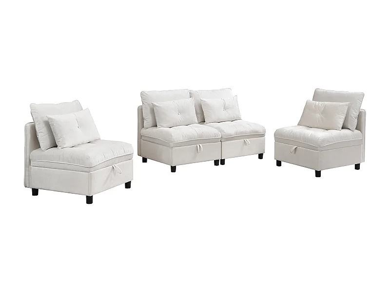 Modulaire bank 4-zits, slaapbank, opbergruimte onder zitting, schuim, beige