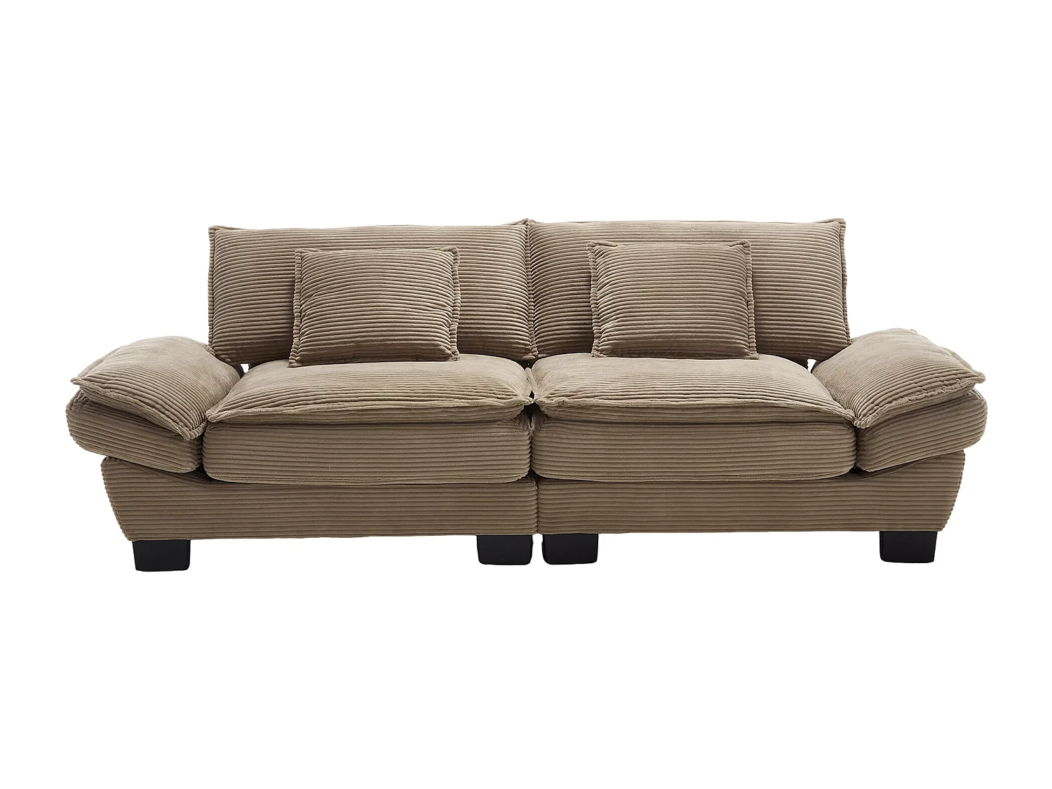 Canapé 224x81x81cm Silhouette élégante Pieds plastique noirs Velours Kaki