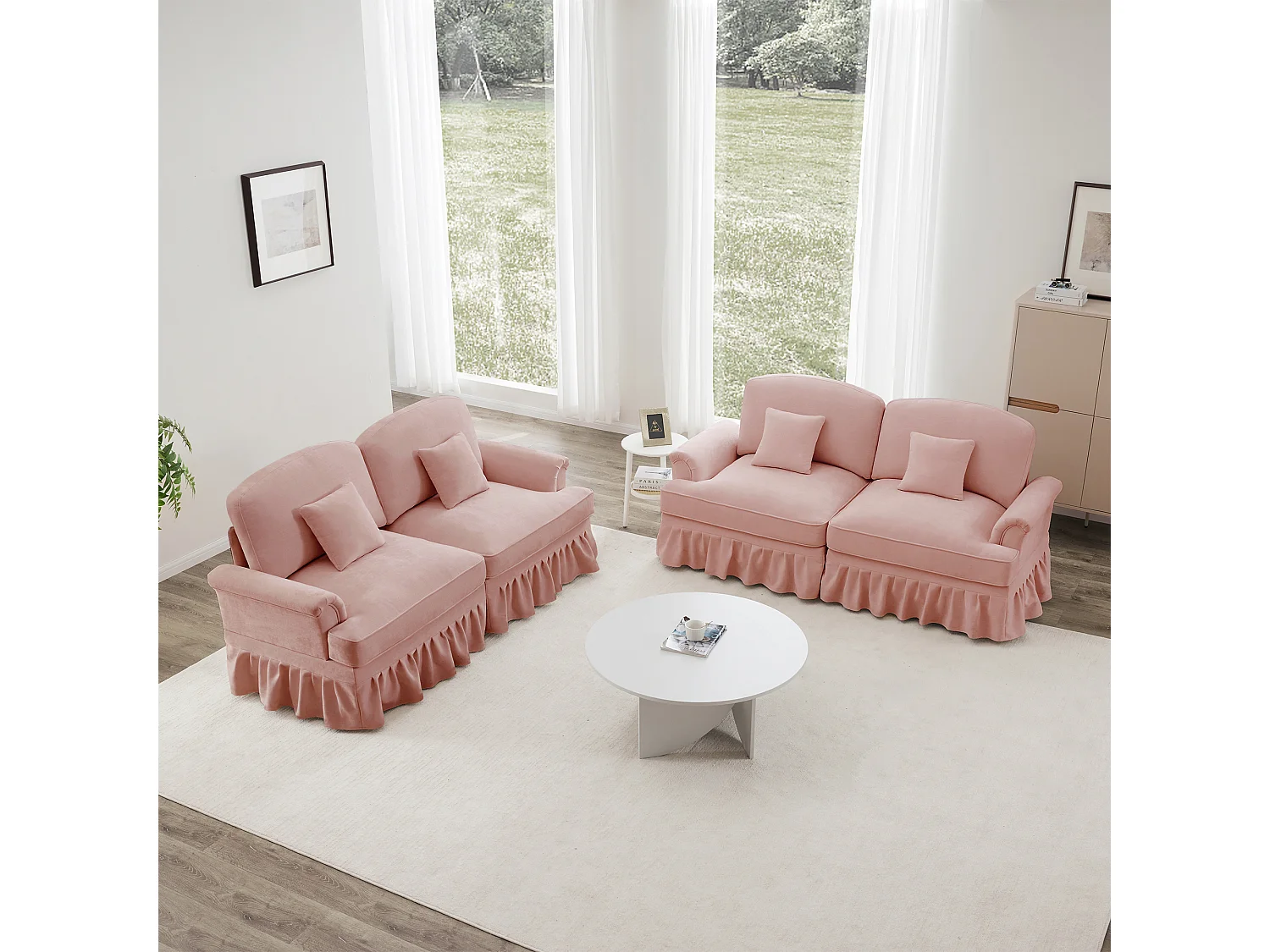 Canapé modulable style Mid Century fonction convertible chenille salon rose