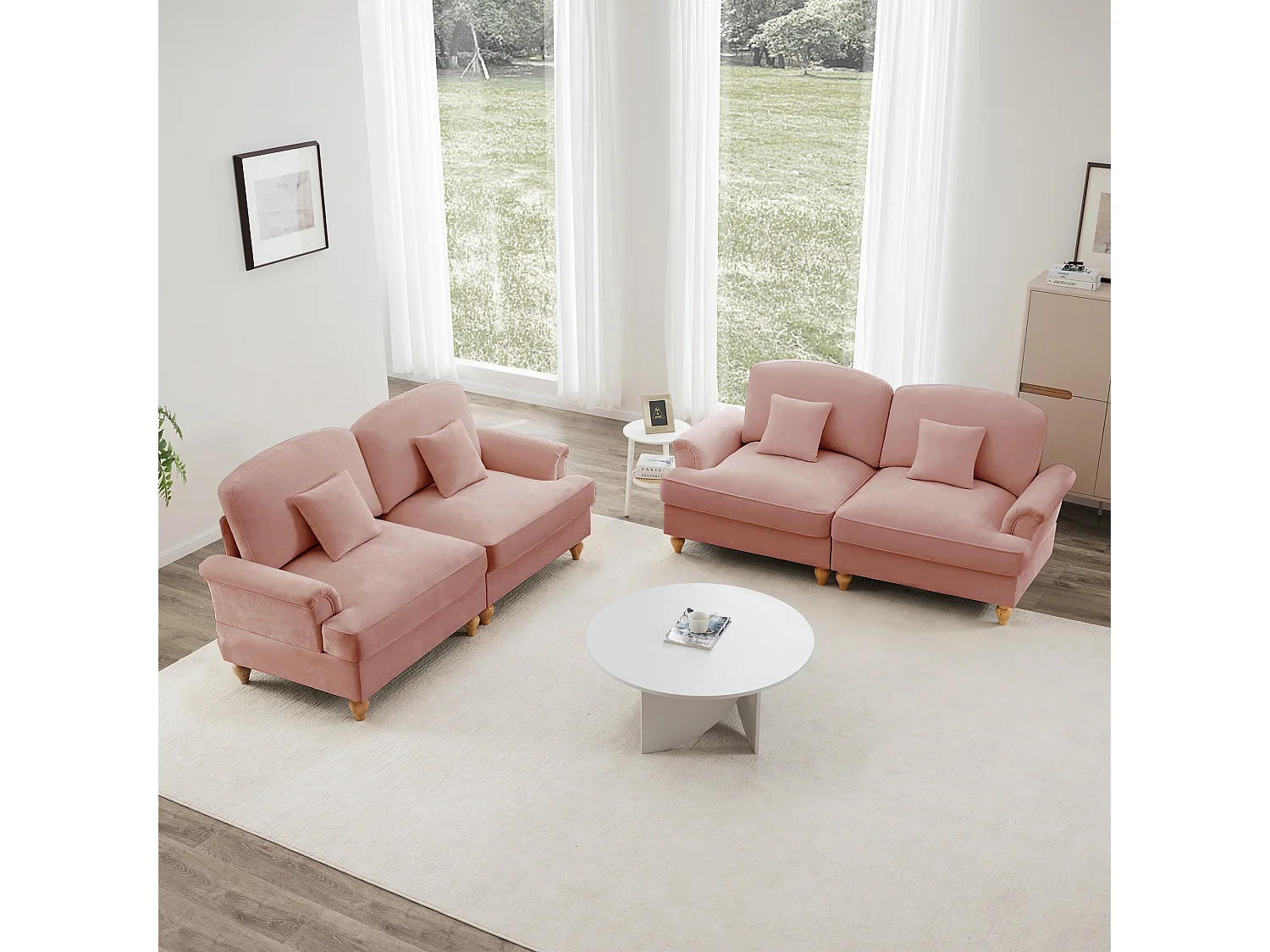 Canapé modulable style Mid Century fonction convertible chenille salon rose