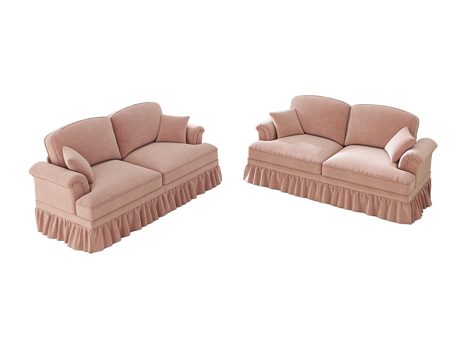 Canapé d'angle modulable avec pouf, convertible en lit, housses à volants amovibles, chenille rose