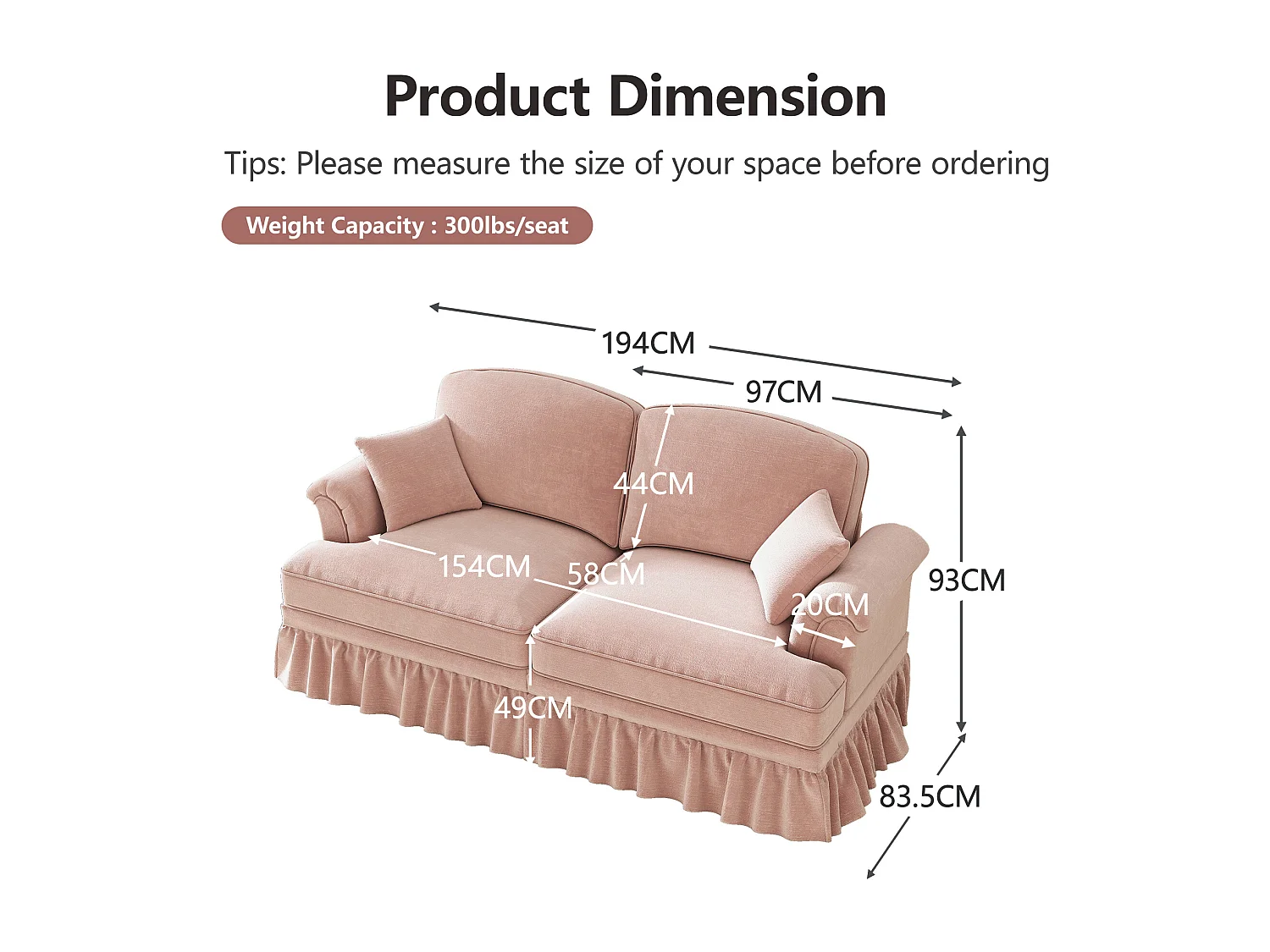 Canapé d'angle modulable avec pouf, convertible en lit, housses à volants amovibles, chenille rose