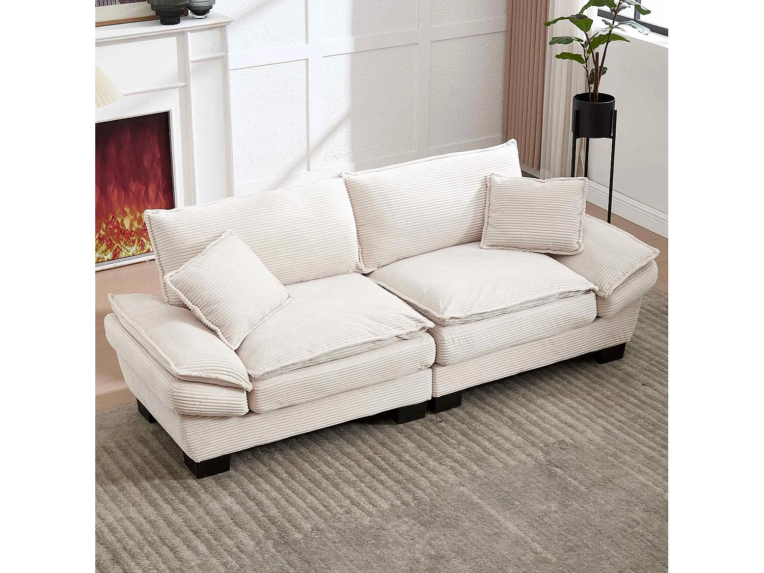 Sofa 224x81x81cm extra diepe zit fluweel beige modern