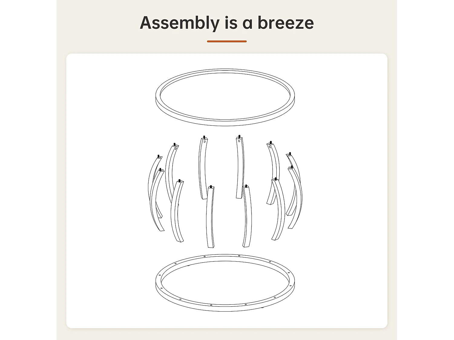 Mesa de Café de Madeira Sólida, Mesa Central Redonda de 80cm com Base de Moldura Curva