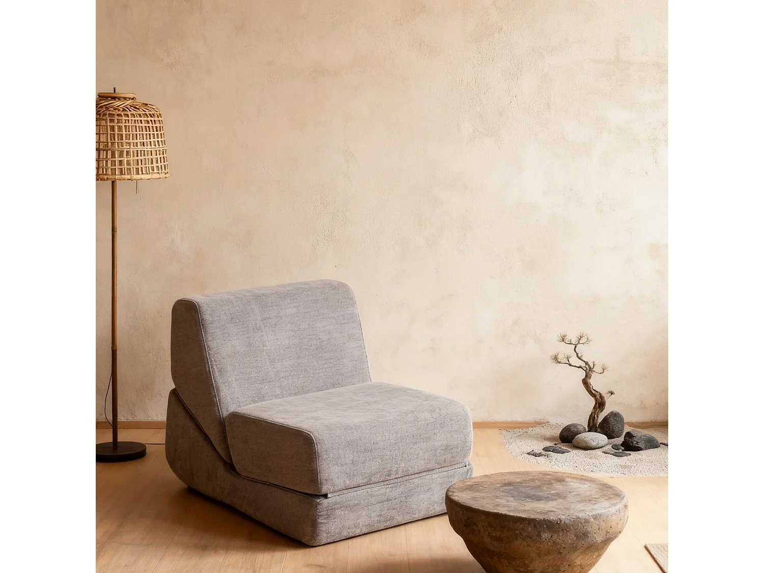 Canapé-lit Multifonction Repose lecture Mousse résiliente Flanelle Gris