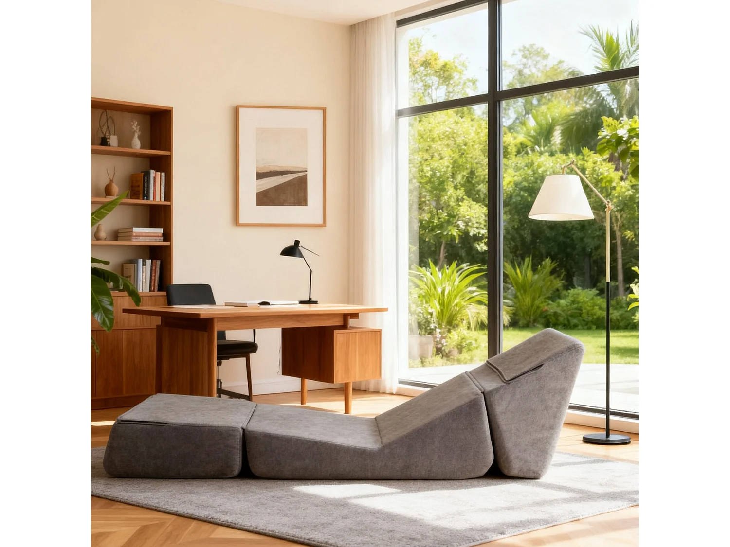 Canapé-lit Multifonction Repose lecture Mousse résiliente Flanelle Gris