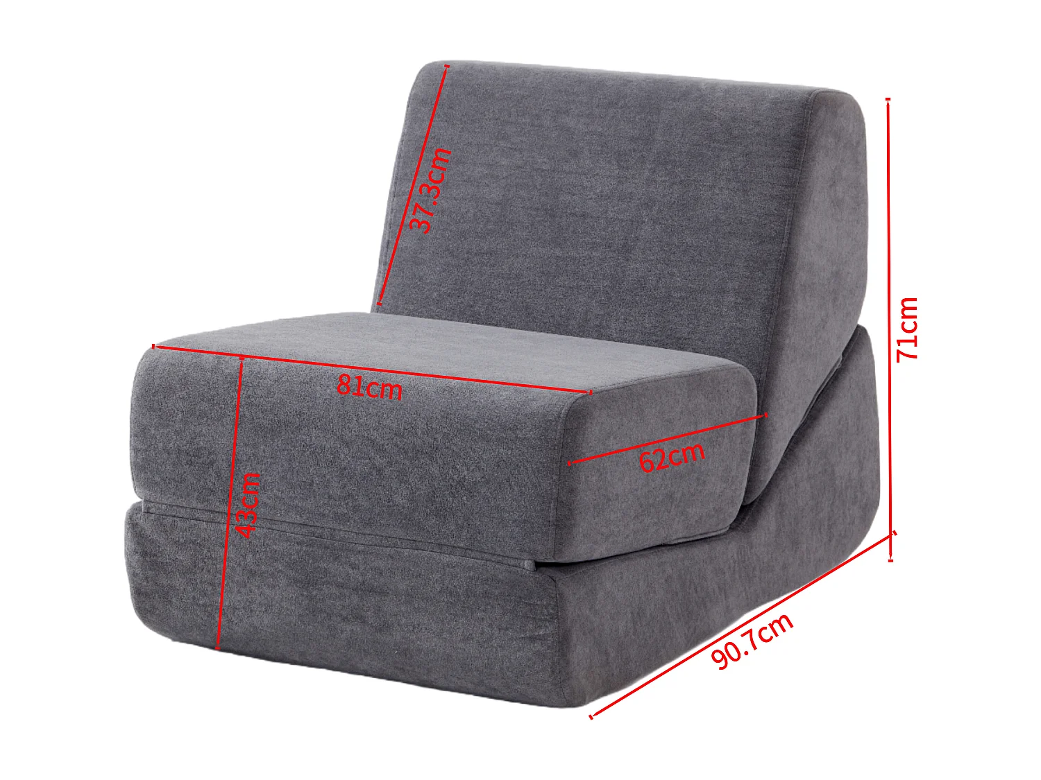 Canapé convertible 3 modes, assise ou inclinée, structure sans armature, flannelette grise