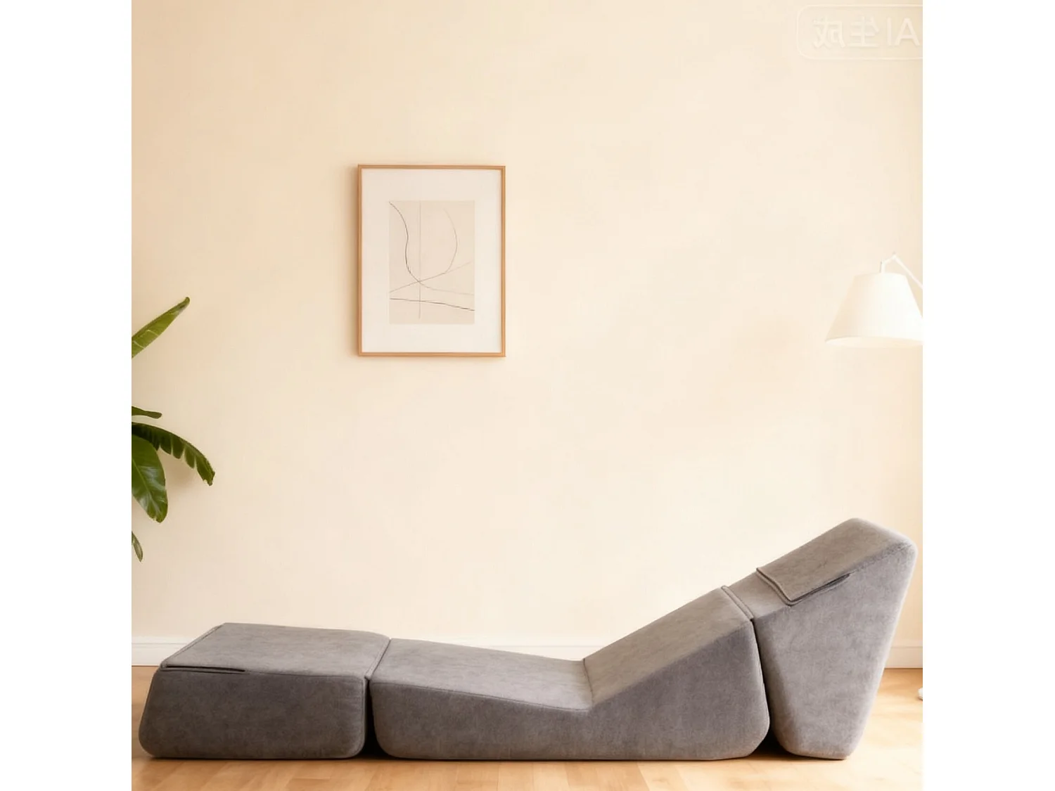 Canapé convertible 3 modes, assise ou inclinée, structure sans armature, flannelette grise