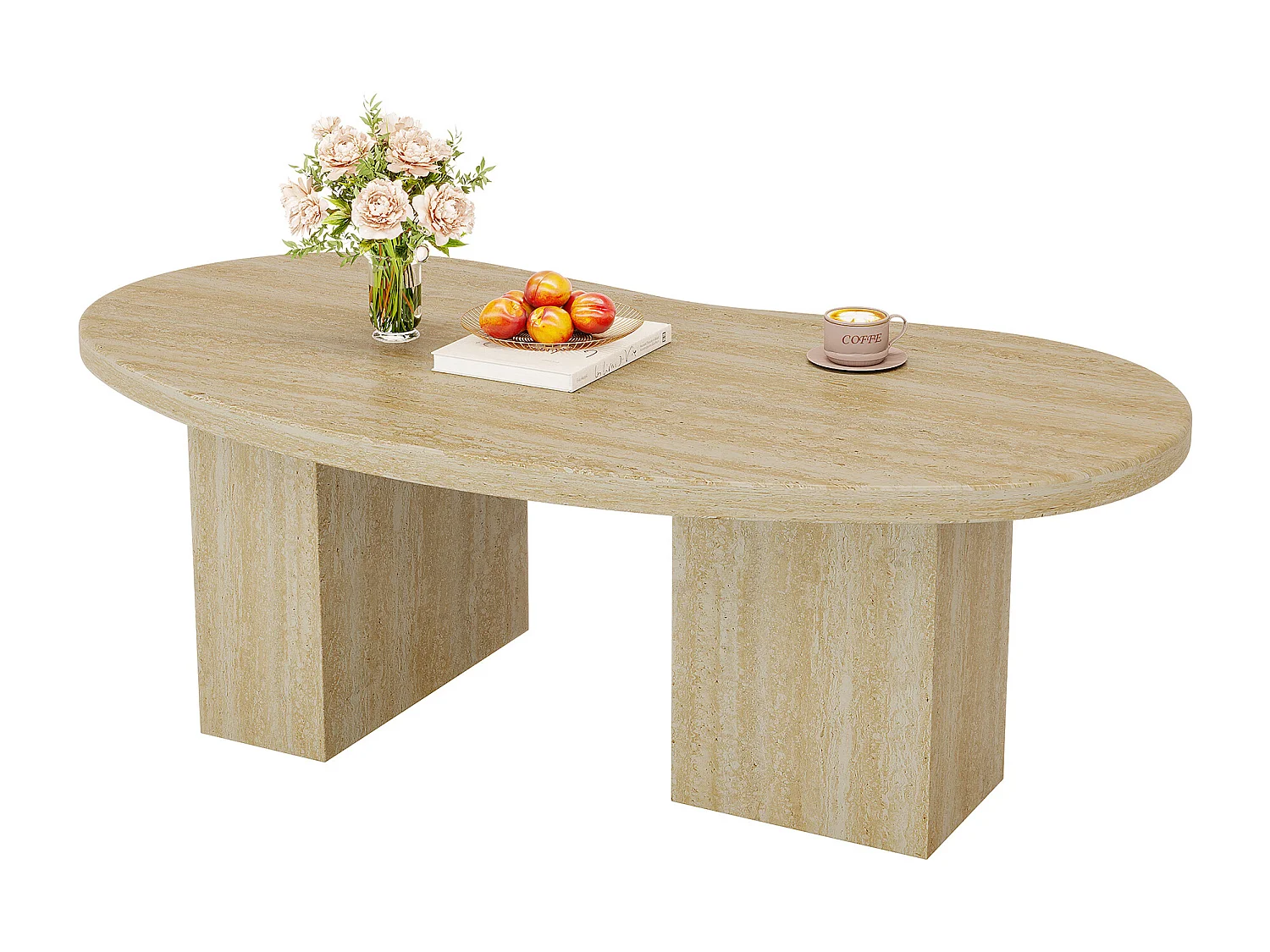 Table basse ovale pour salon, table centrale avec pieds asymétriques