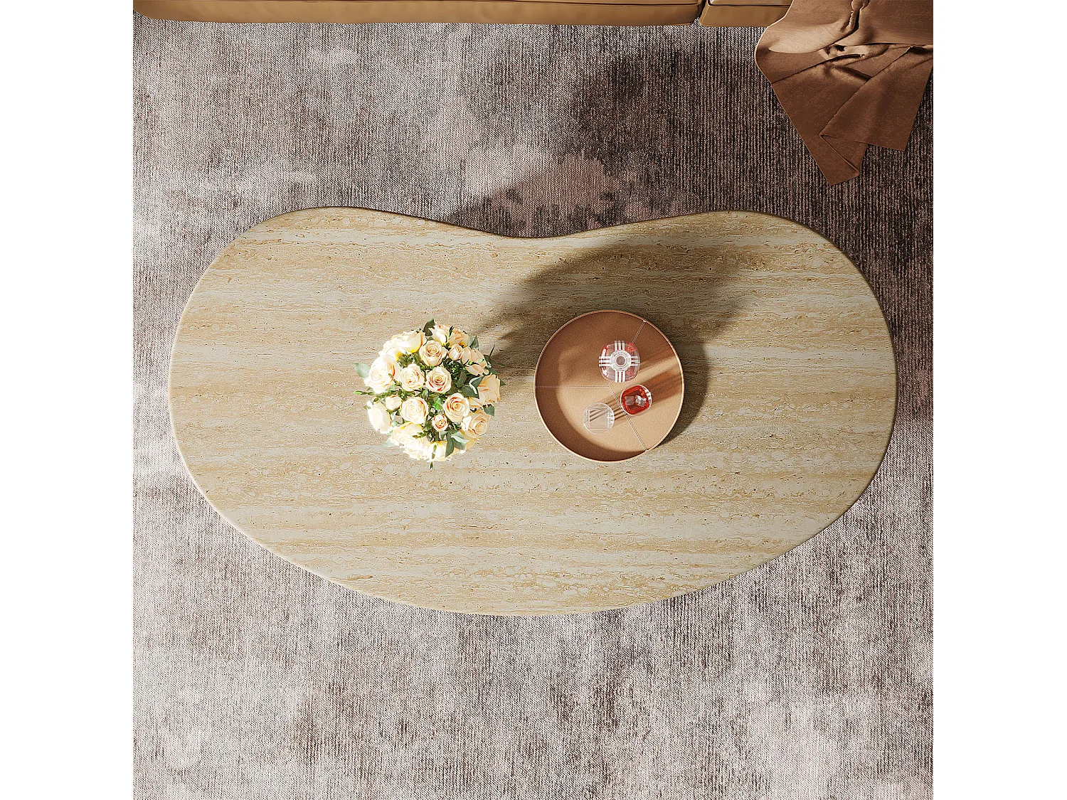 Table basse ovale pour salon, table centrale avec pieds asymétriques