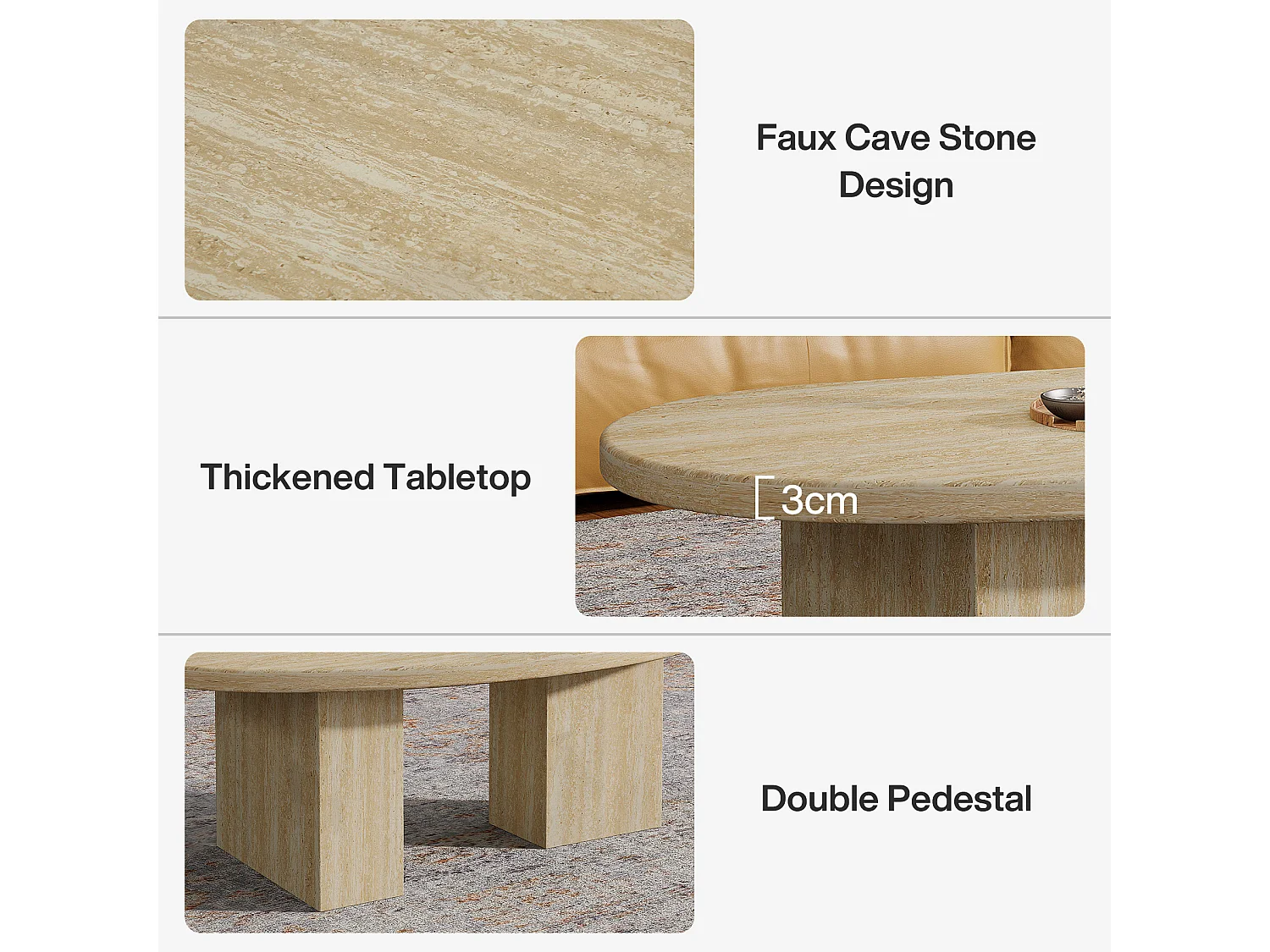 Table basse ovale pour salon, table centrale avec pieds asymétriques