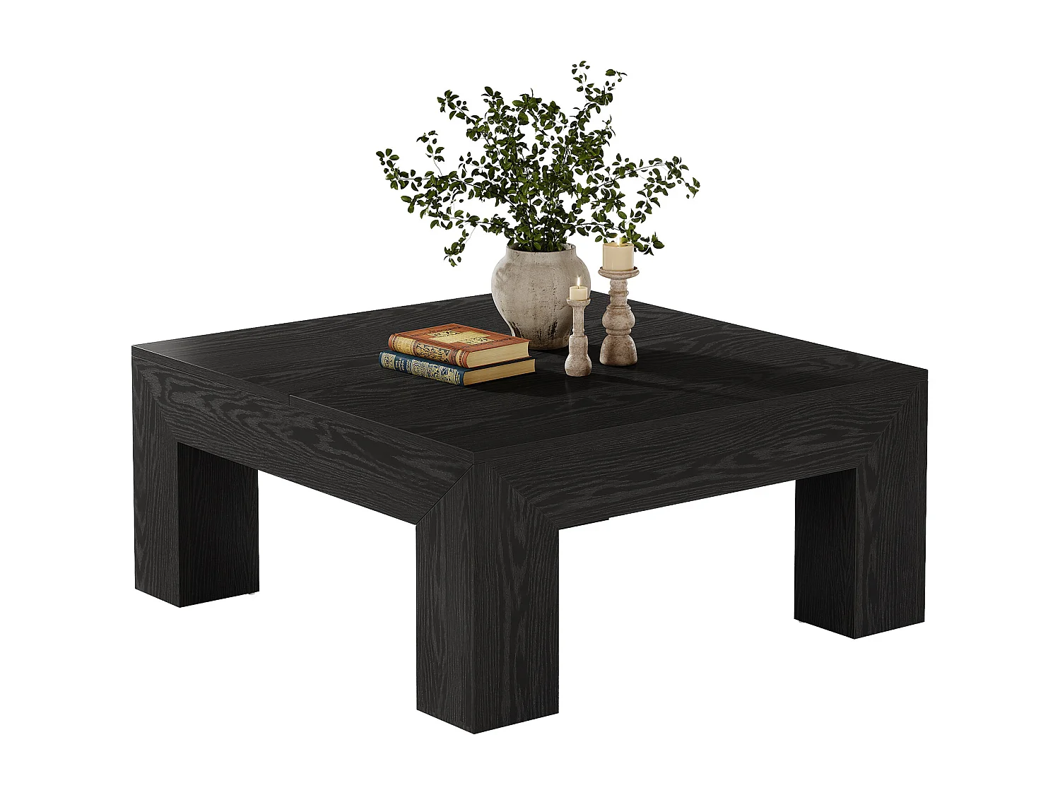 Tavolino da caffè quadrato per soggiorno, tavolino da tè basso e grande centrale nero