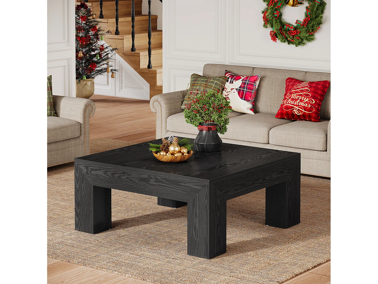 Tavolino da caffè quadrato per soggiorno, tavolino da tè basso e grande centrale nero