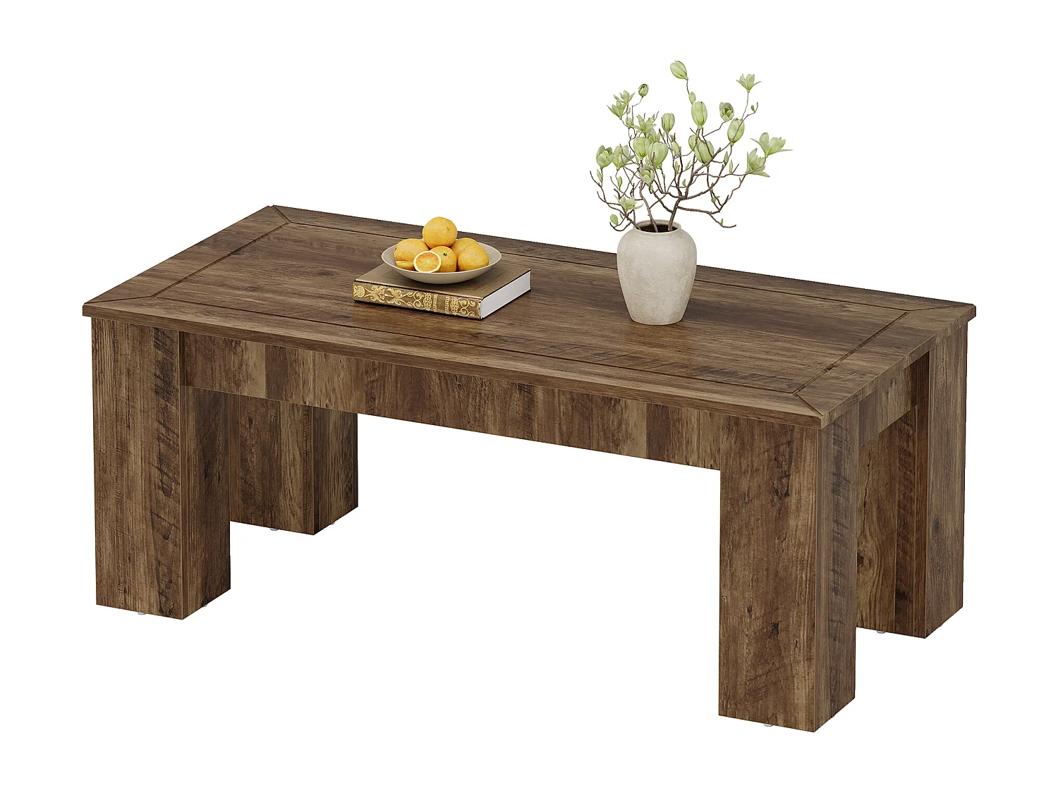 Mesa de Café Retangular para Sala de Estar, Mesa de Cocktail Central Rural, Marrom Rústico