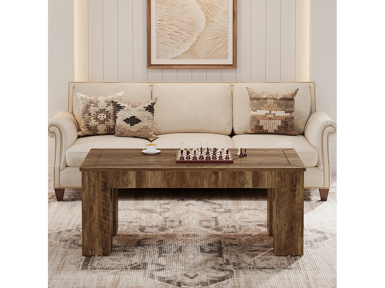 Mesa de Café Retangular para Sala de Estar, Mesa de Cocktail Central Rural, Marrom Rústico