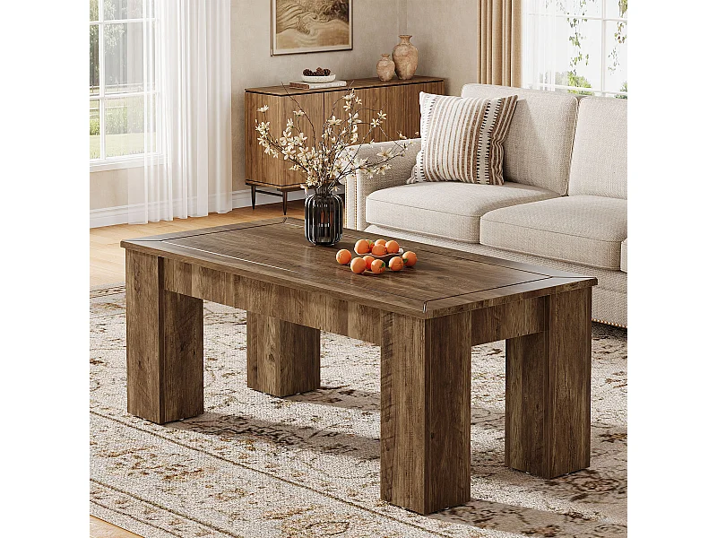 Mesa de Café Retangular para Sala de Estar, Mesa de Cocktail Central Rural, Marrom Rústico