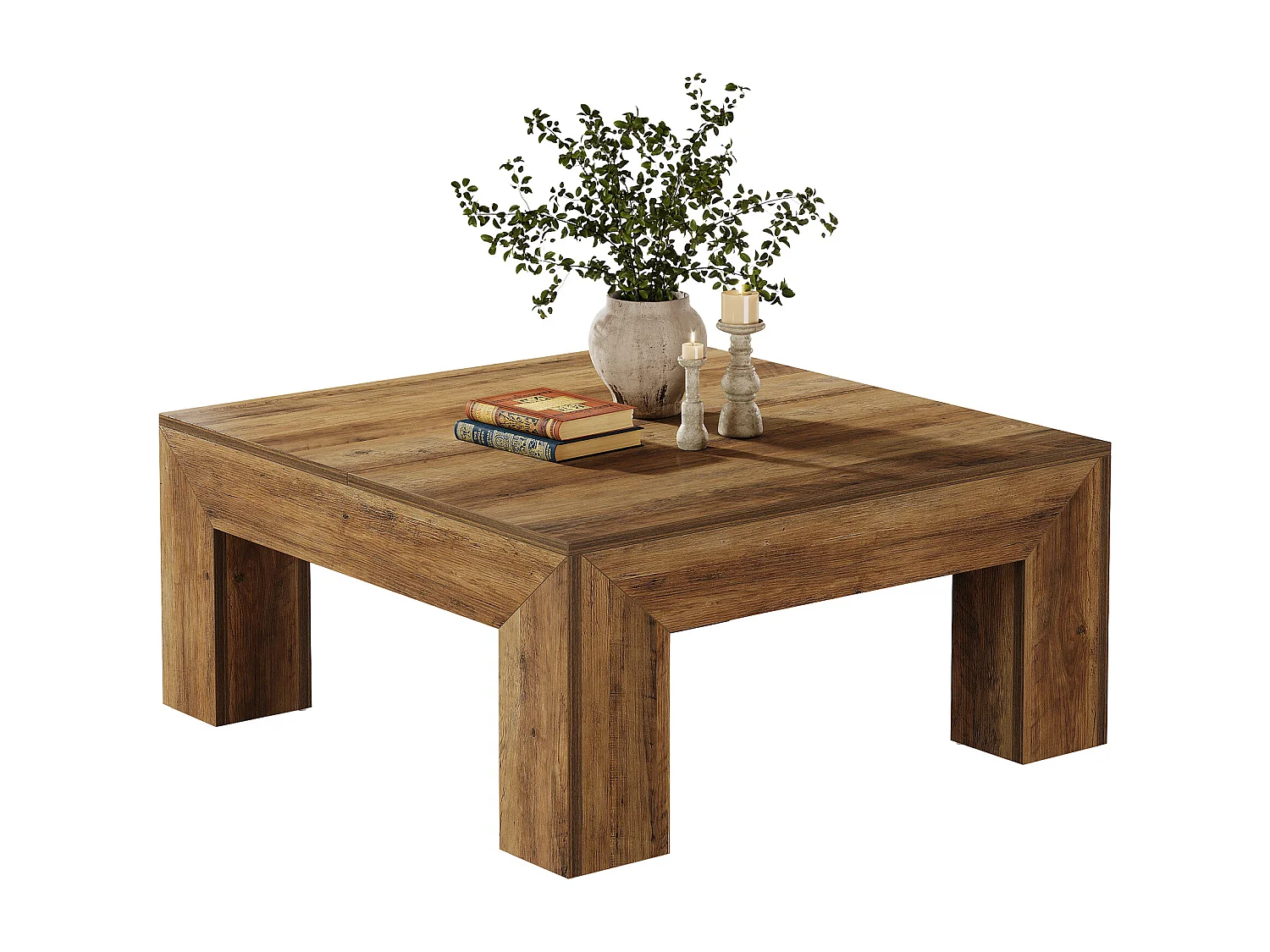 Tavolino da caffè quadrato per soggiorno, tavolino da tè basso e grande centrale, marrone rustico