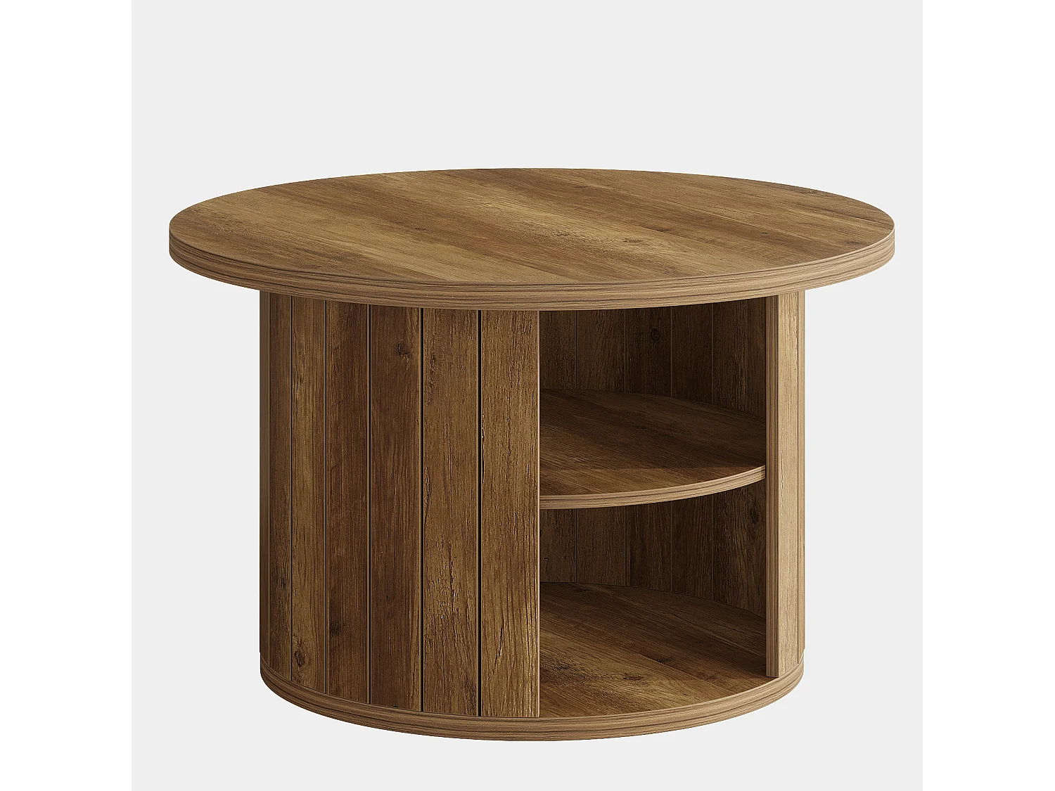 Mesa de café redonda com armazenamento, mesa central circular pequena de 80 cm para a sala de estar, marrom rústico