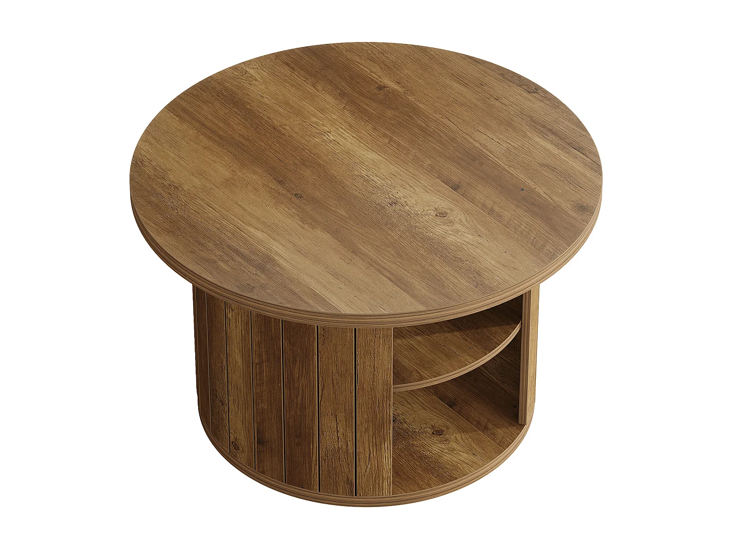 Mesa de café redonda com armazenamento, mesa central circular pequena de 80 cm para a sala de estar, marrom rústico