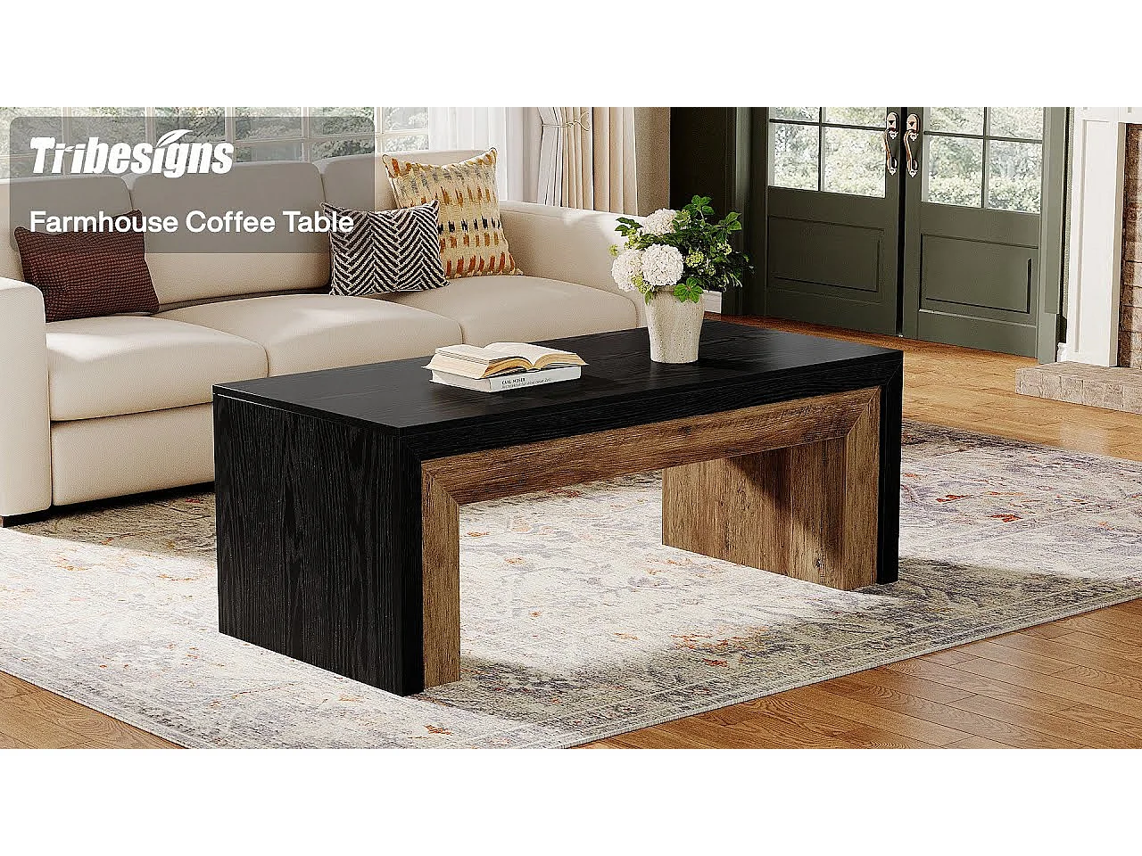 Mesa de café rústica para salón, mesa central de acento de mediados de siglo con base resistente