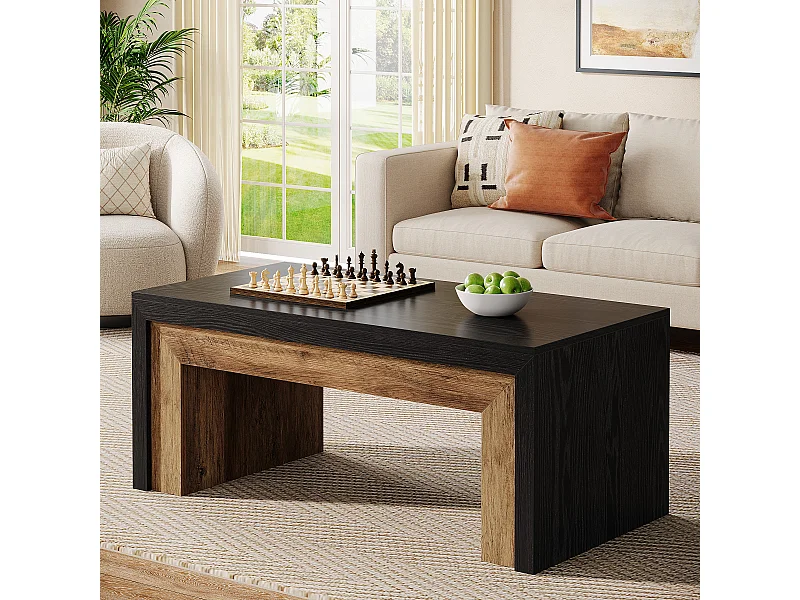 Table basse de style campagnard pour salon, table d'appoint de style milieu du siècle avec base robuste