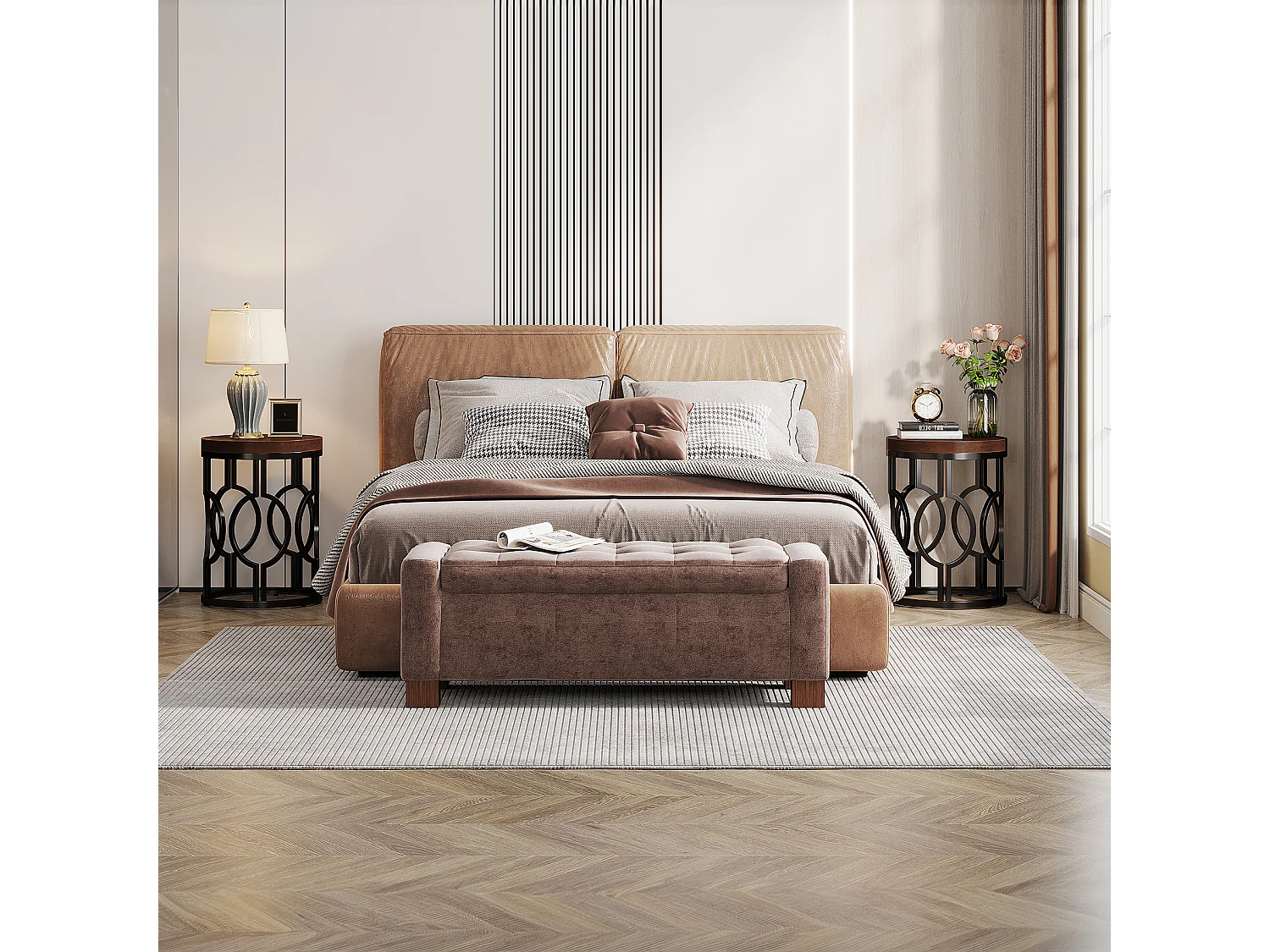 Table d'appoint ronde, table de chevet industrielle avec structure métallique ajourée, petite table de nuit