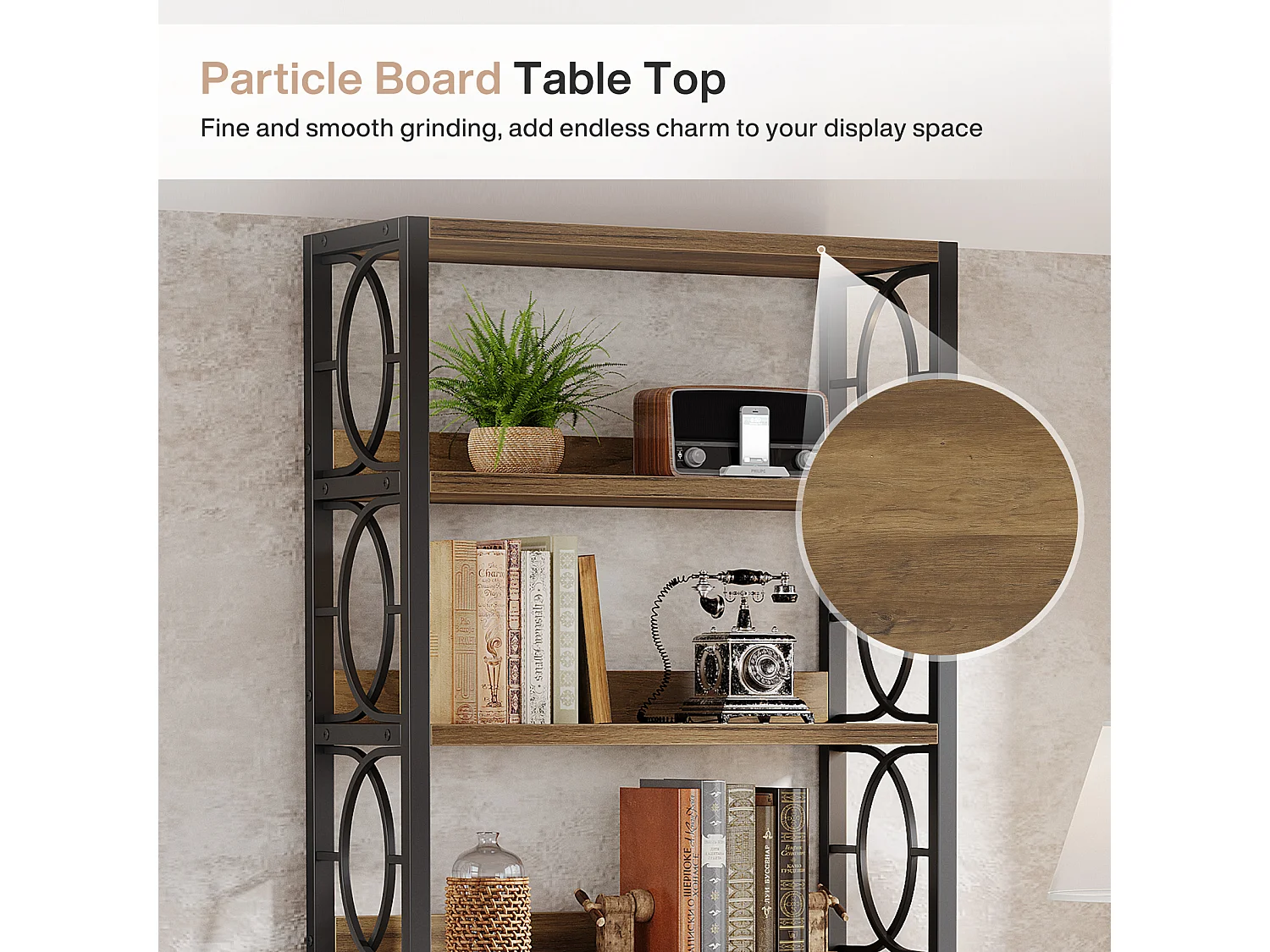 Bibliothèque à 6 niveaux, étagère de 180 cm de haut, étagère de présentation autoportante de style industriel avec structure métallique et étagères ouvertes