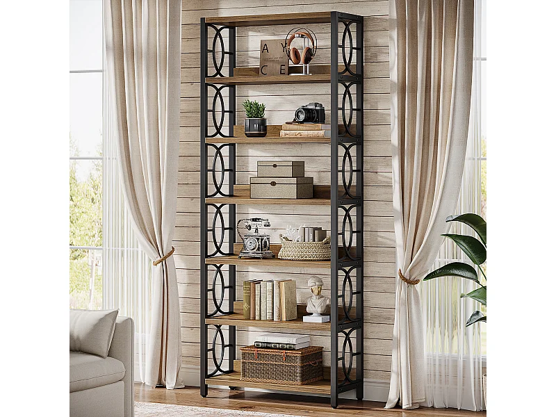 Bibliothèque à 6 niveaux, étagère de 180 cm de haut, étagère de présentation autoportante de style industriel avec structure métallique et étagères ouvertes