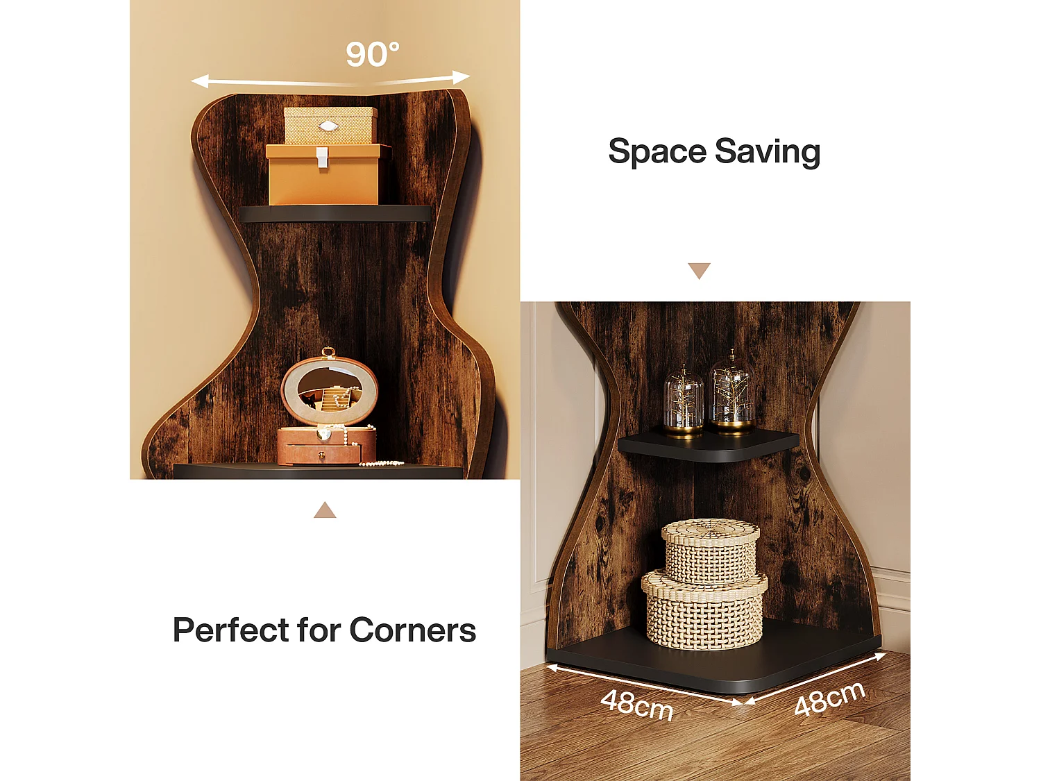 Étagère d'angle à 5 niveaux, étagère carrée de 175 cm avec présentoir, rangement d'angle autoportant