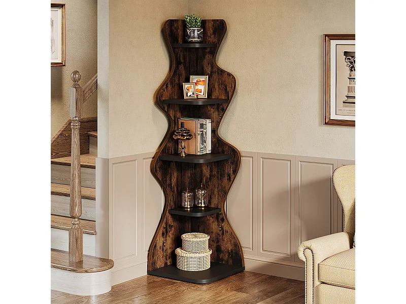 Étagère d'angle à 5 niveaux, étagère carrée de 175 cm avec présentoir, rangement d'angle autoportant